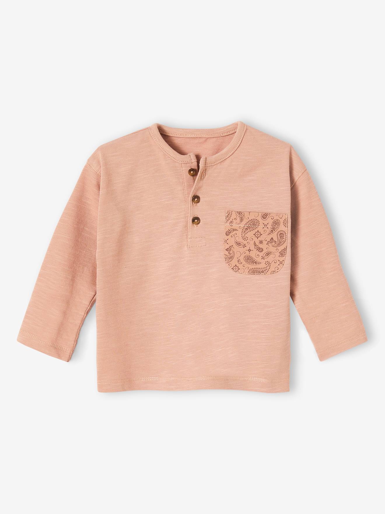 T-shirt en coton flammé bébé poche imprimée beige