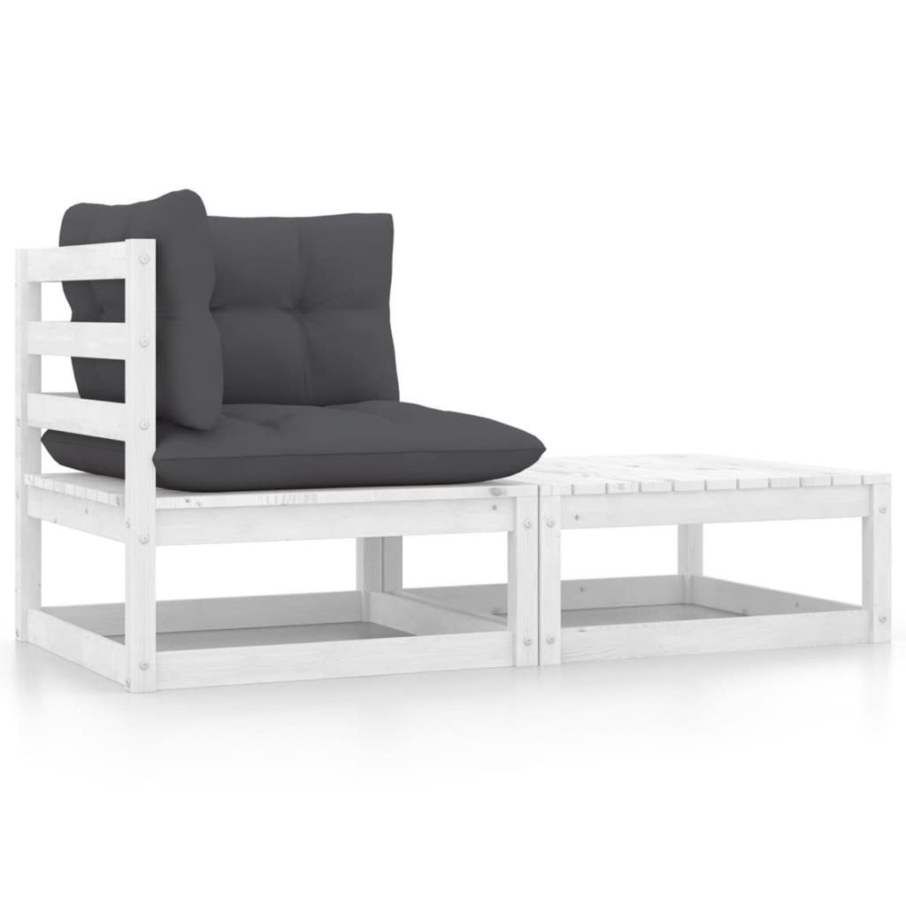 vidaXL Loungesofa 2-tlg. Garten-Lounge-Set mit Kissen Weiß Kiefer Massivholz, 1 Teile