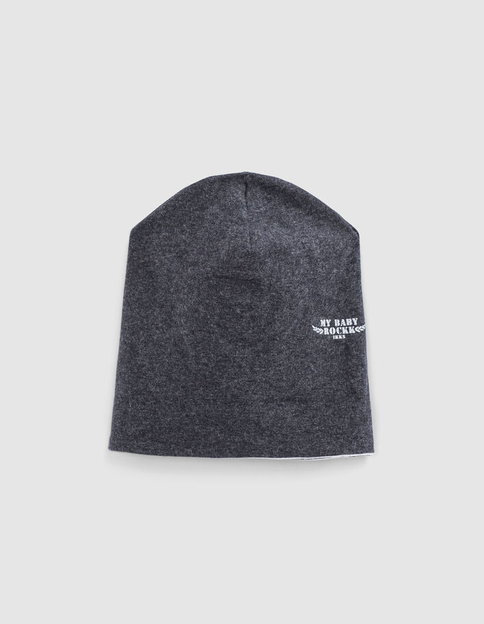 Bonnet réversible gris chiné et rayé coton bio bébé