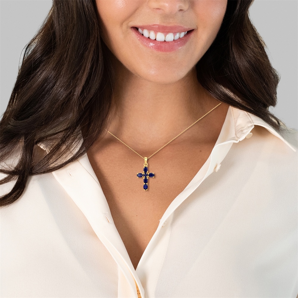 Rafaela Donata Chaîne Croix Argent sterling Saphir (verre rempli) en Or jaune Bijoux