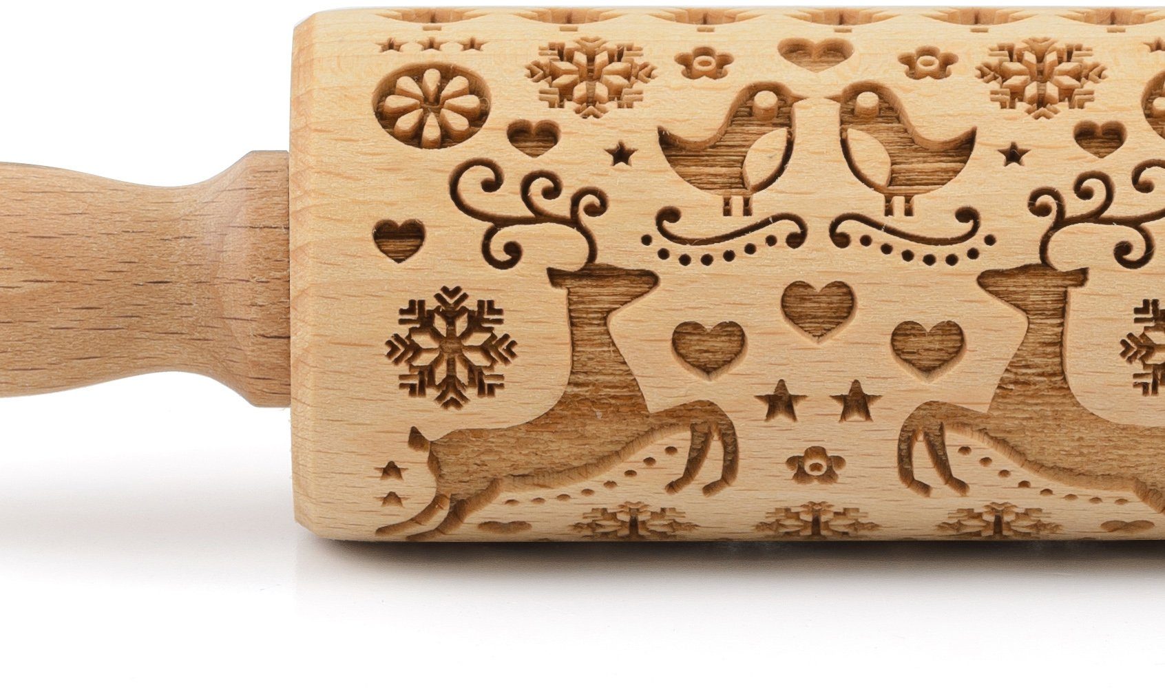 folkroll Teigroller 3D-Motiv-Teigrolle Buchenholz, Rentier