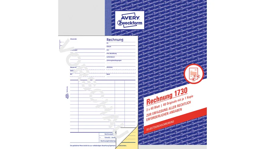 AVERY Zweckform Rechnung 1730, 1. und 2. Blatt bedruckt, SD, DIN A5