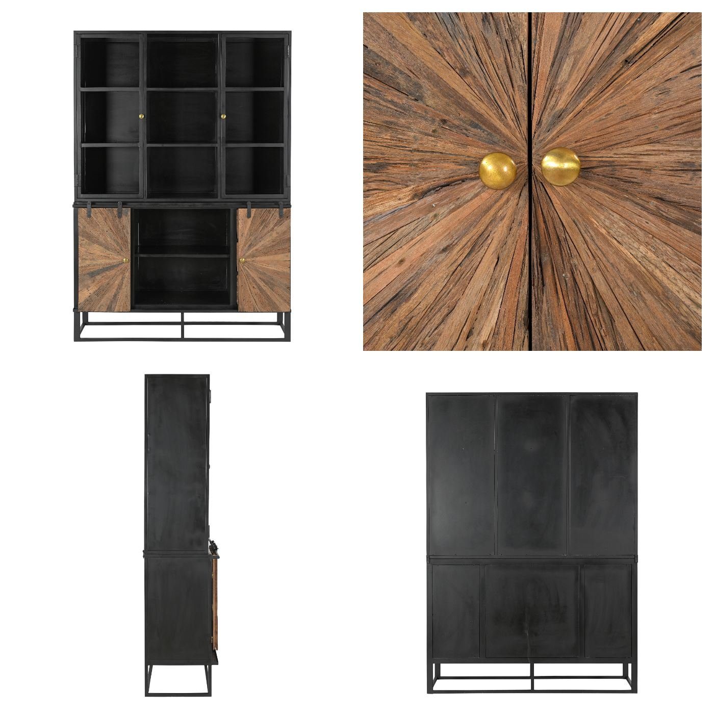 baario Buffet Schrank MERID Industrial Altholz Vitrine recyceltes Massivholz & Eisen Geschirrschrank
