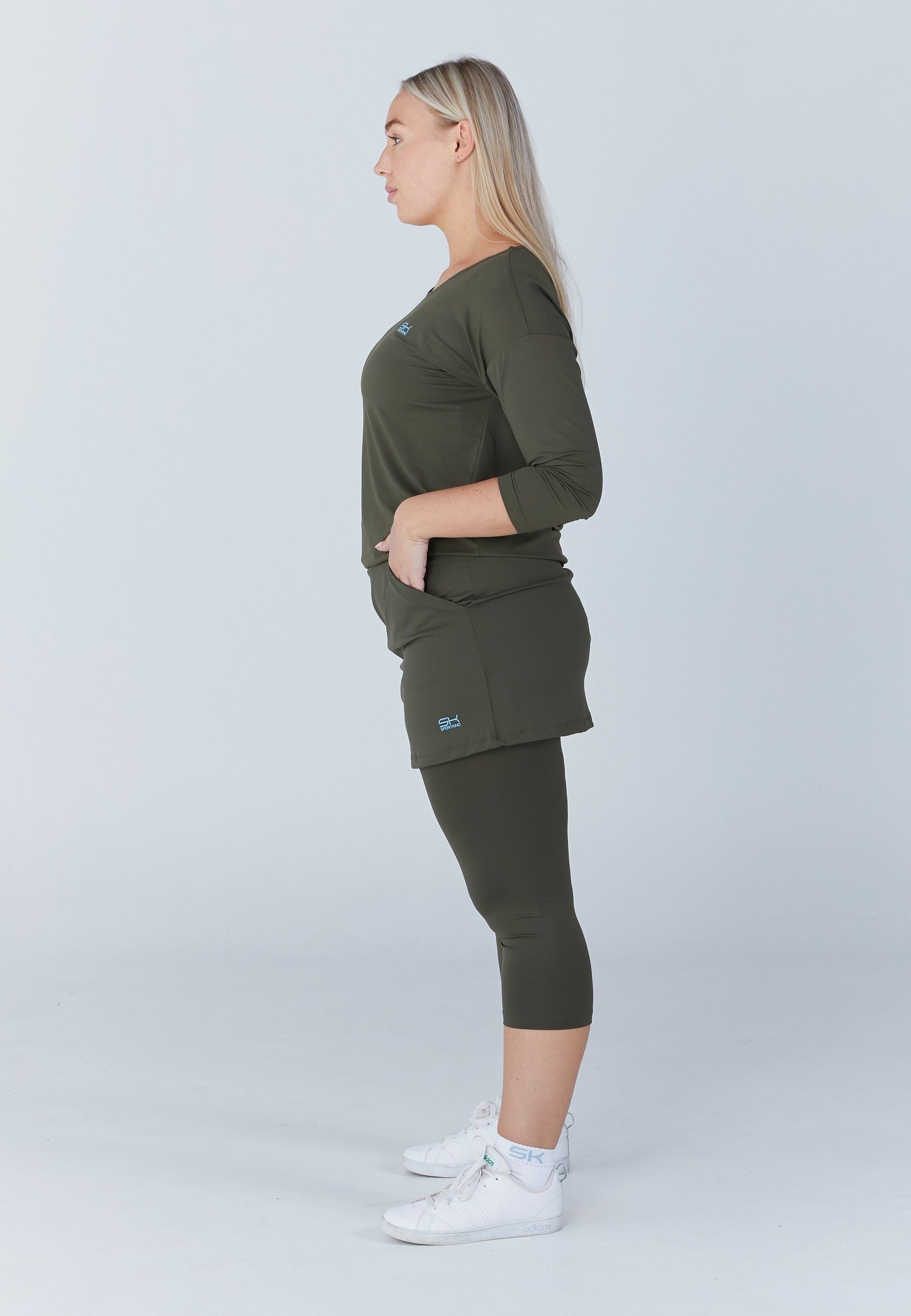 SPORTKIND Funktionsshirt Tennis 3/4 Loose Fit Shirt Mädchen & Damen khaki