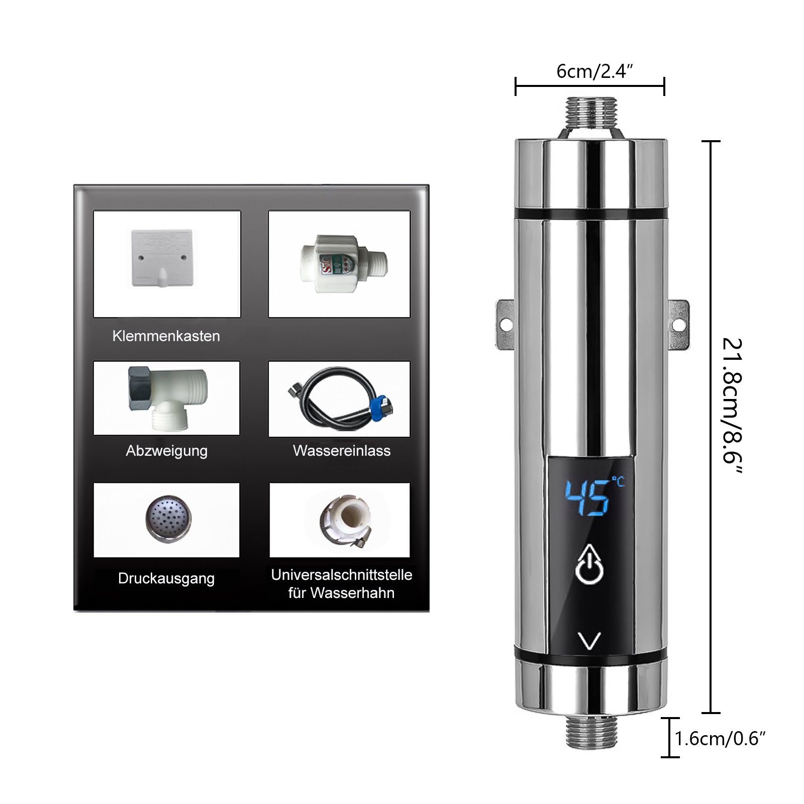 TWSOUL Klein-Durchlauferhitzer 5500w Inverter Energiesparender Elektrischer Durchlauferhitzer Silber, 30,00 °C, max 52,00 °C, Automatische Frequenzumwandlung bei konstanter Temperatur