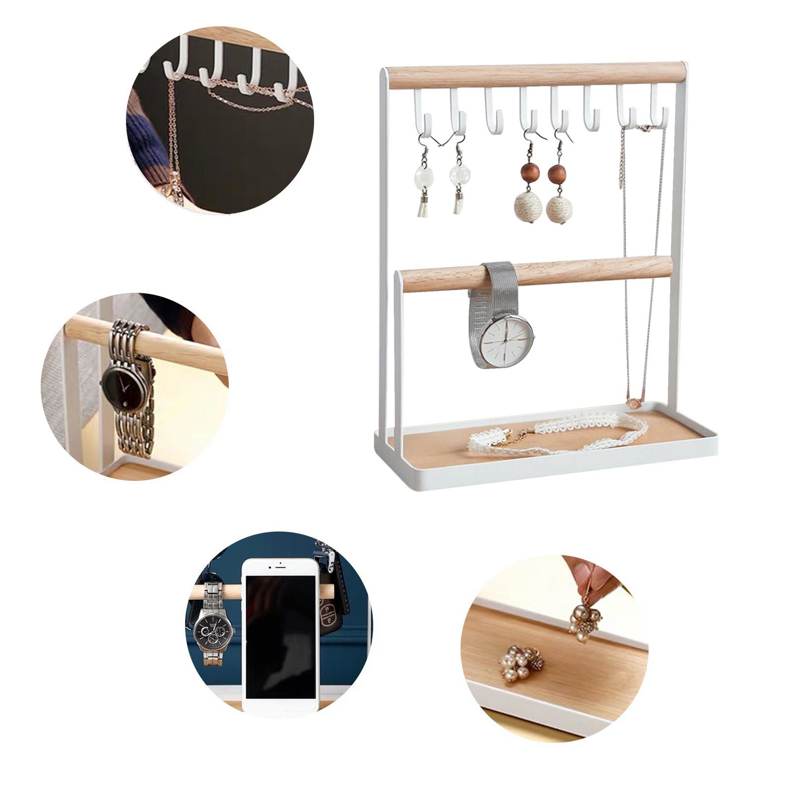 TWSOUL Schmuckständer Schmuckhalter mit Holztablett und Haken