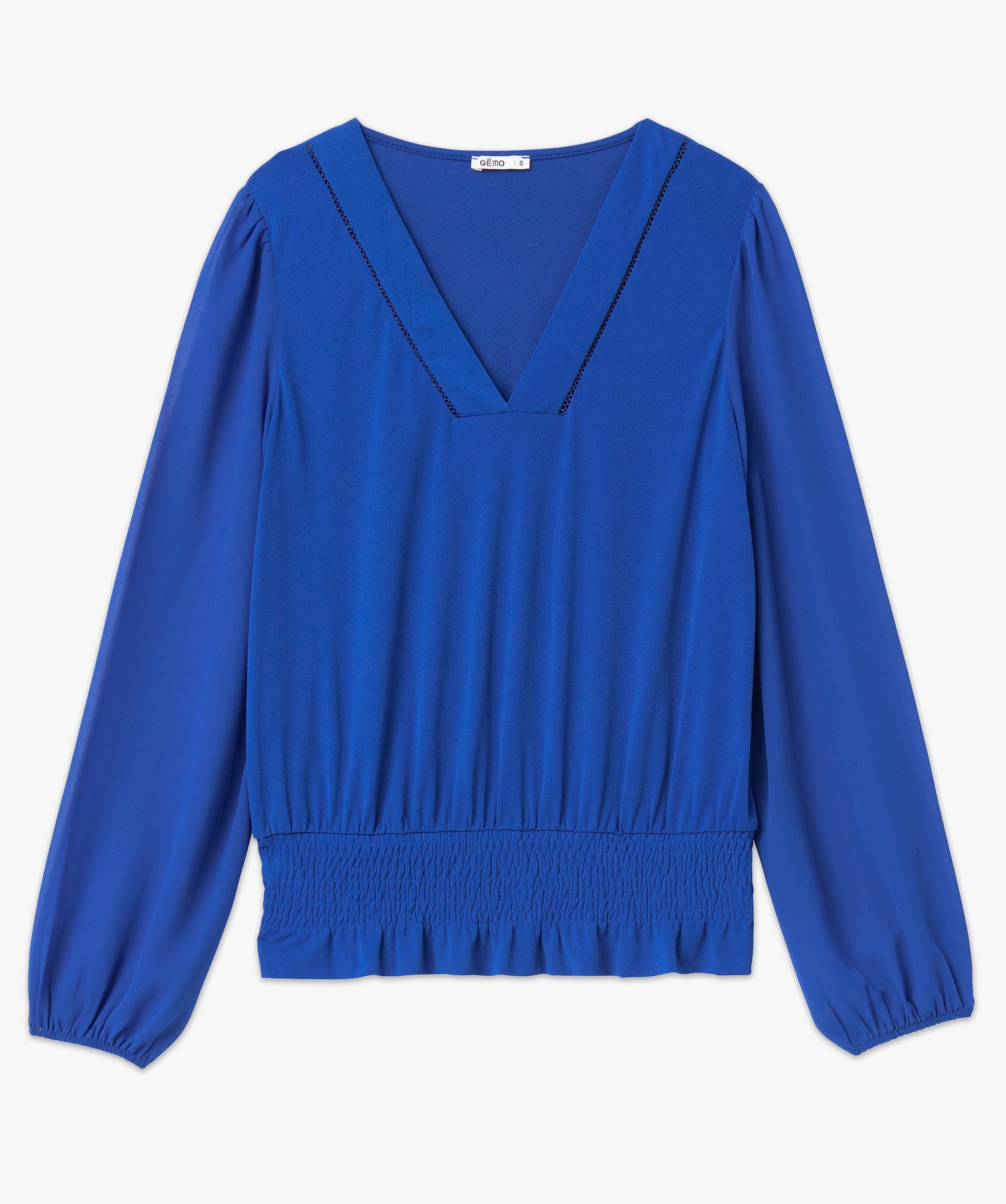 Tee-shirt fluide à manches longues en voile femme bleu | GEMO