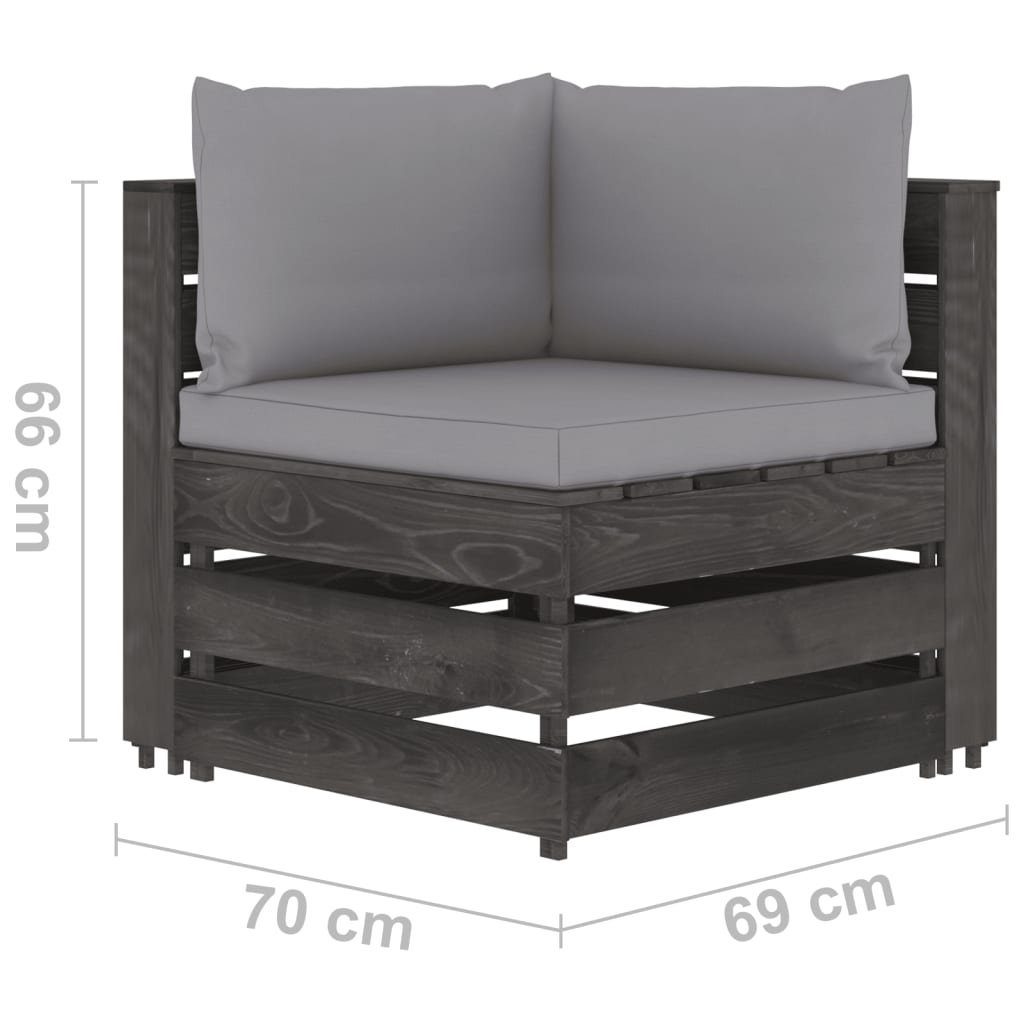 vidaXL Gartenlounge-Set 2-Sitzer Outdoor-Sofa mit Kissen Grau Imprägniertes Kiefernholz