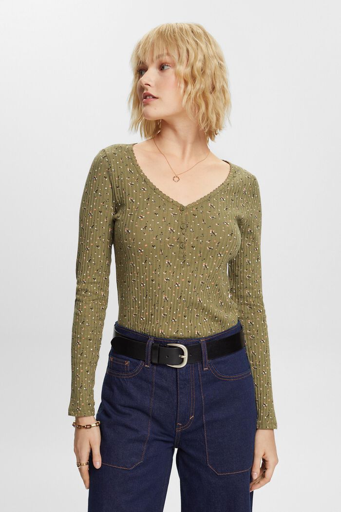 Gemustertes Pointelle-Longsleeve aus Jersey