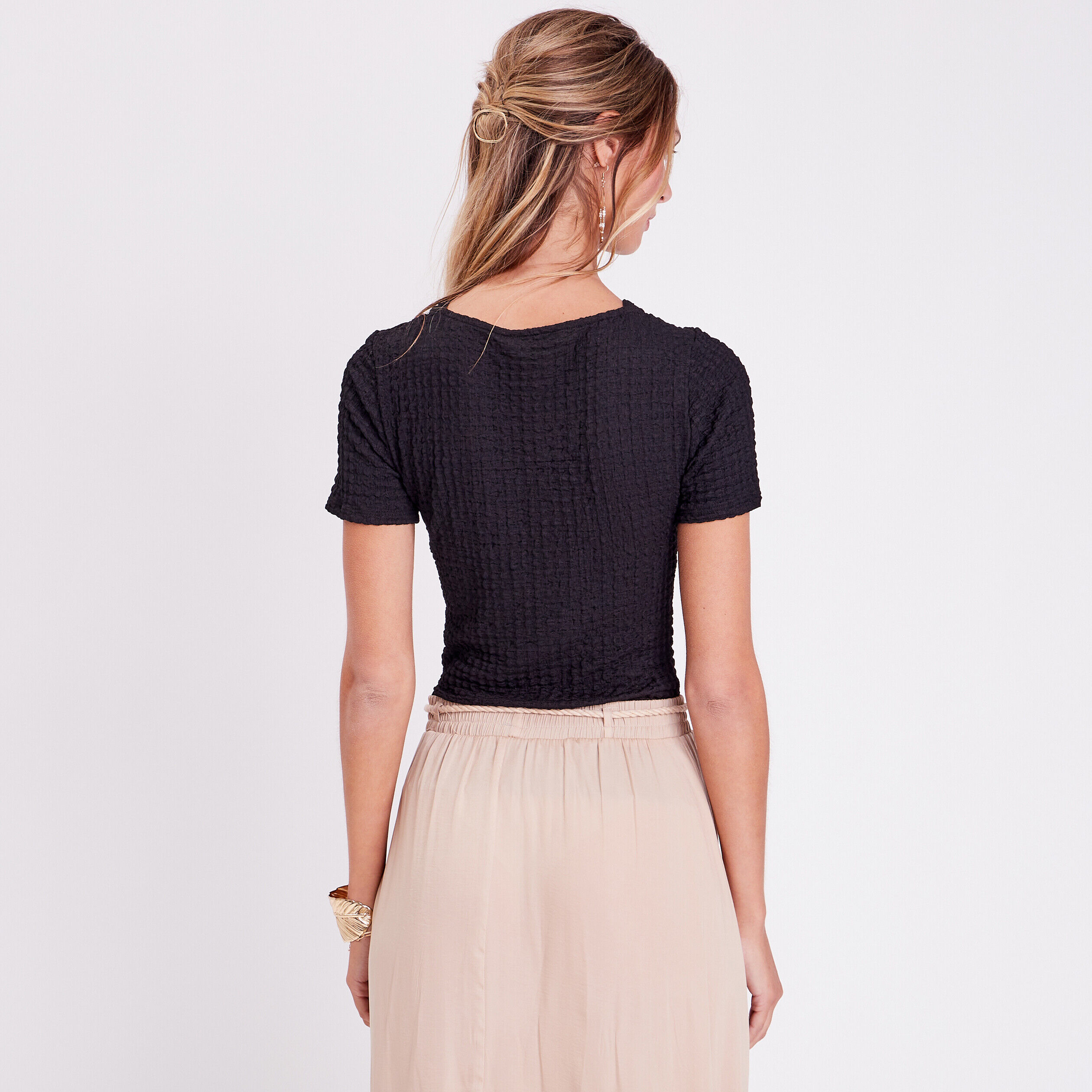T-shirt manches courtes noir femme | Cache Cache