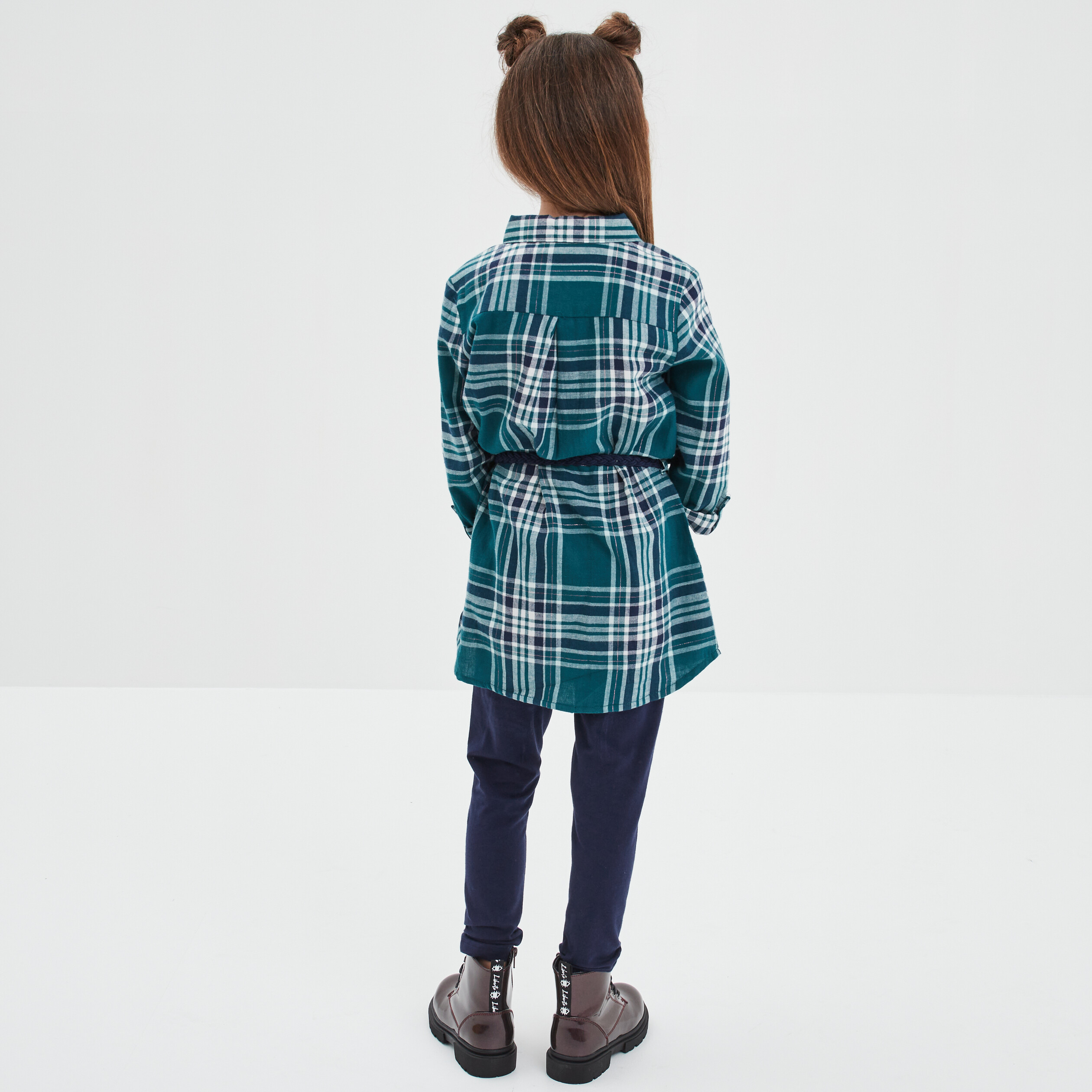Ensemble robe ceinturée et legging coton bleu marine fille | La Halle