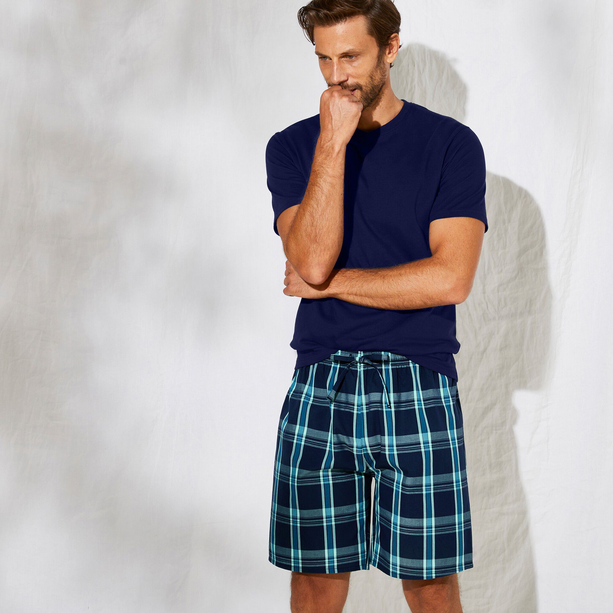 Short pyjama uni + carreaux