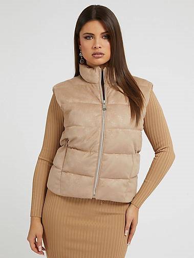 GUESS Damen Steppweste aus Kunstleder JOLE SUEDE PUFFER VEST