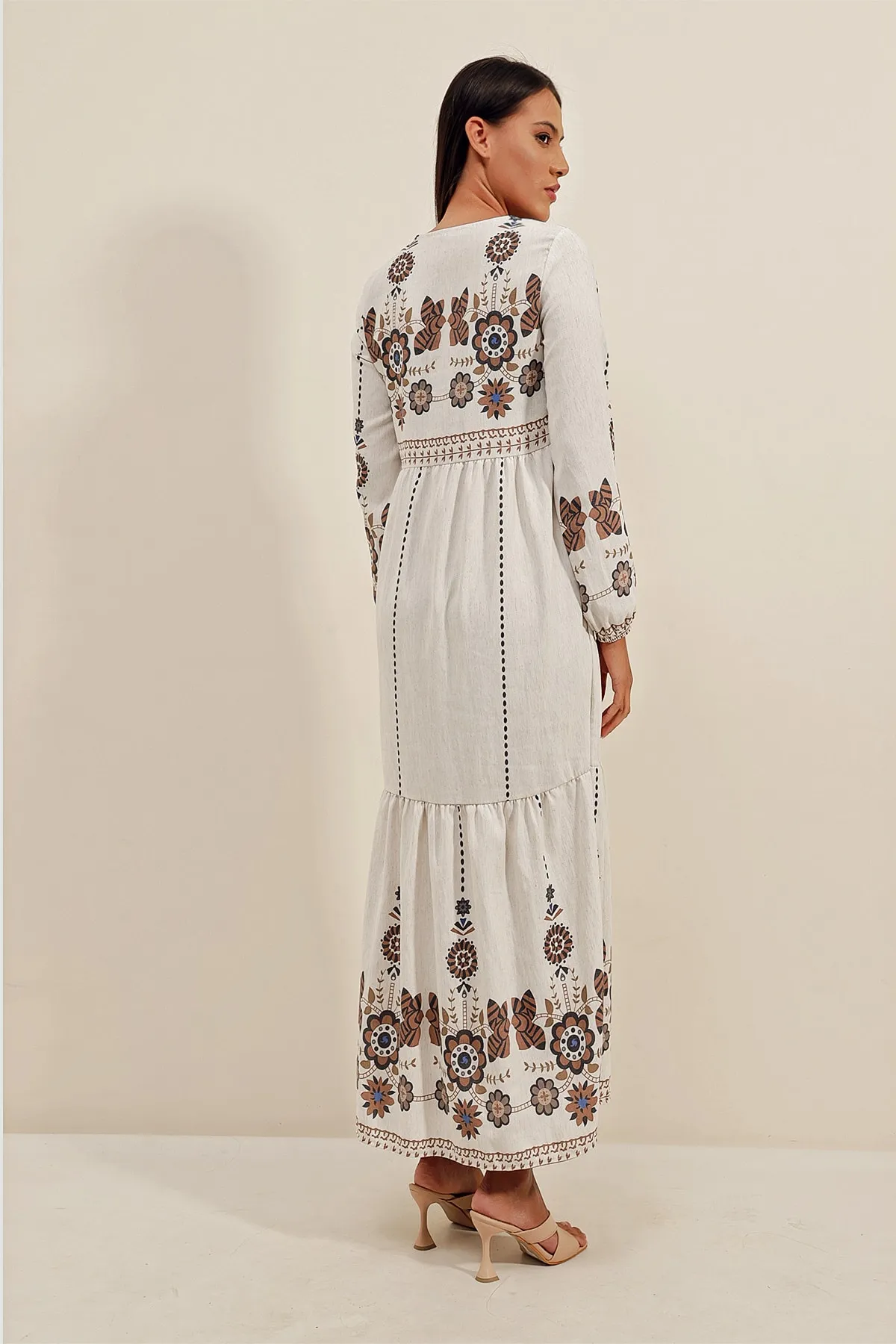 Bigdart  1947 Gemustertes langes Leinenkleid – Y. Brown