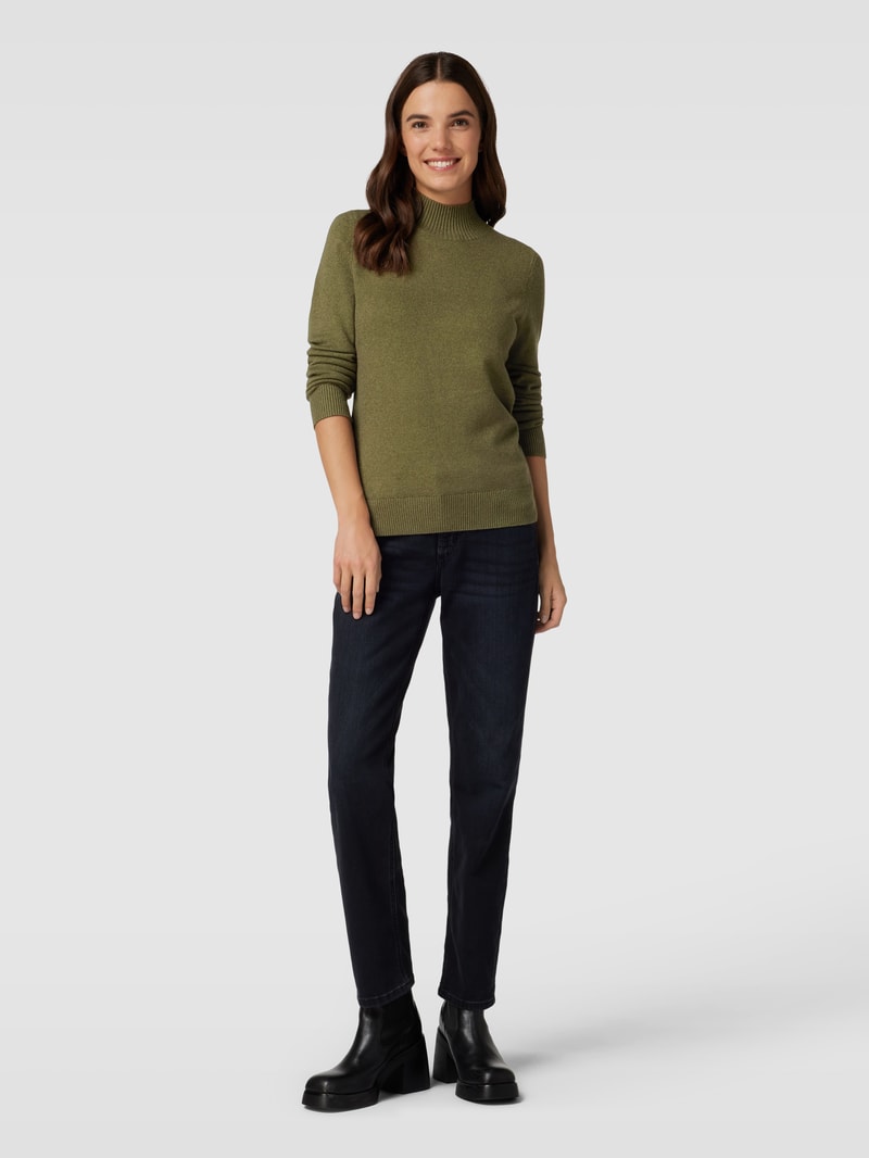 Strickpullover mit Stehkragen in khaki meliert