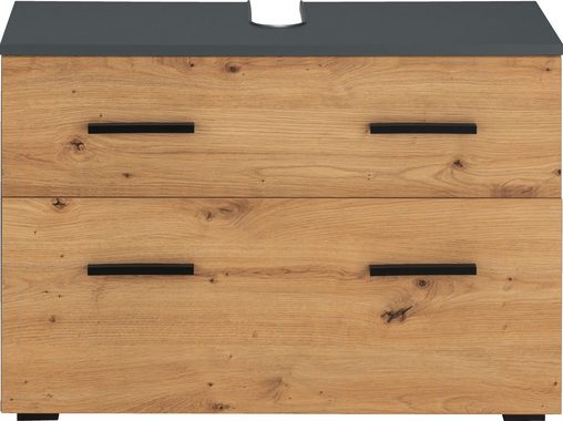 INOSIGN Waschbeckenunterschrank Skara mit Klappe und Schubkasten, schwarze Griffe, Breite 80 cm, Höhe 55 cm