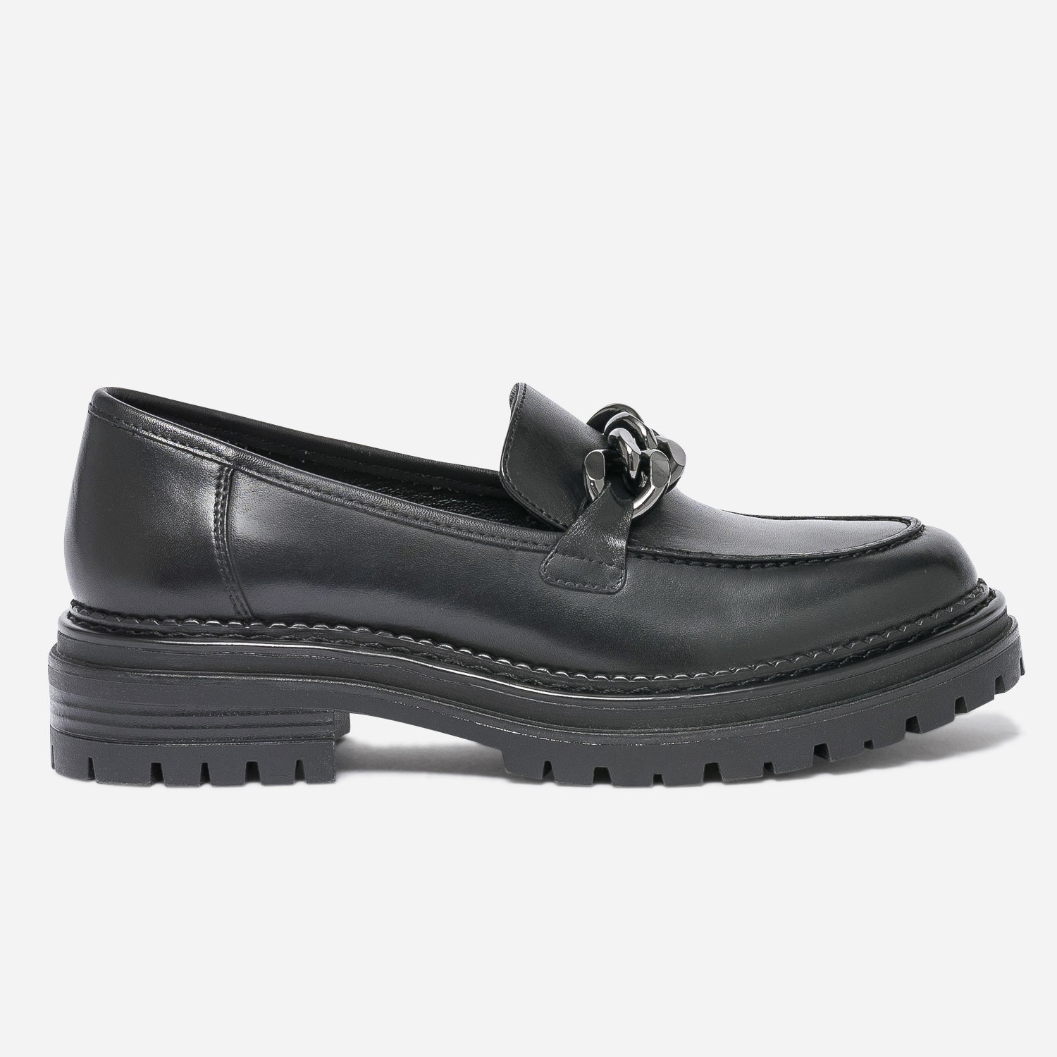 Mocassin TEXTO noir en cuir à semelle crantée