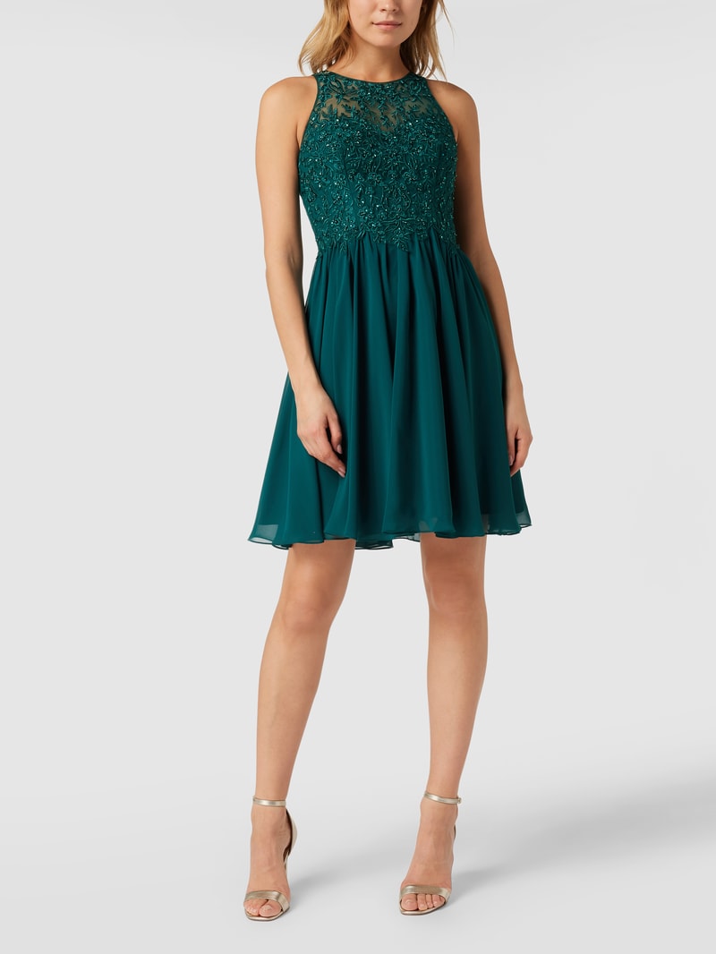 Cocktailkleid mit floralen Stickereien und Ziersteinen in bottle