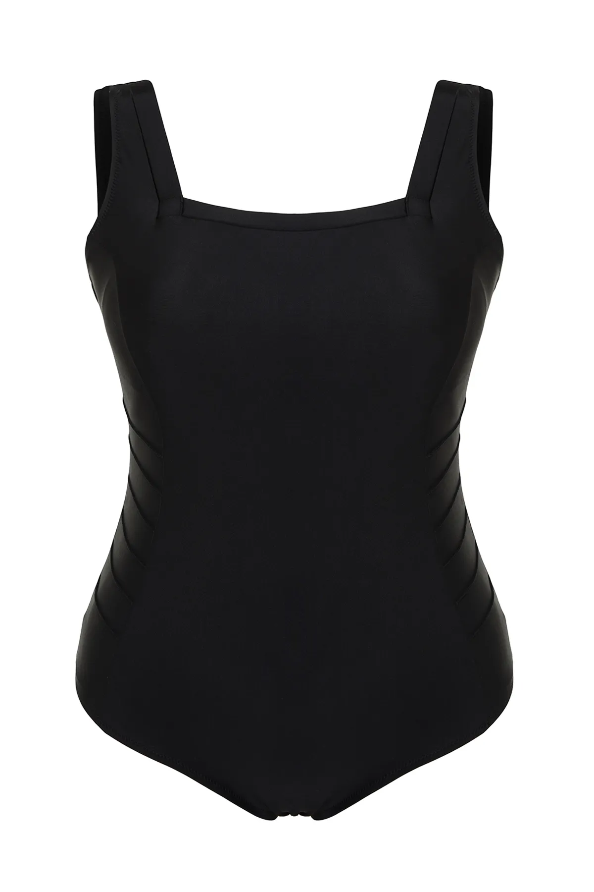 Trendyol Curve  Schwarzer Strick-Badeanzug mit eckigem Kragen TBBSS24AM00012