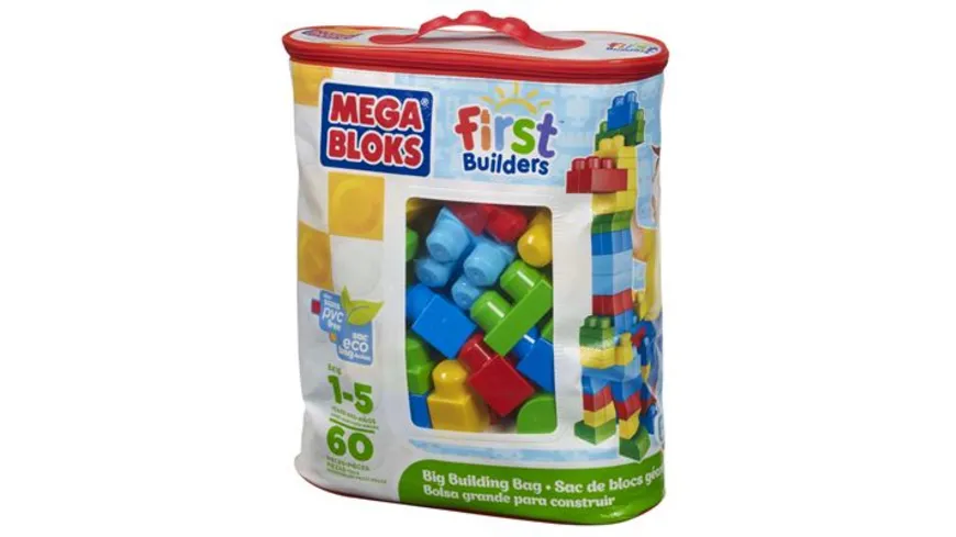 Mega Bloks Bausteine-Beutel bunt (60 Teile), Steck-Bausteine Kinder, Bauklötze