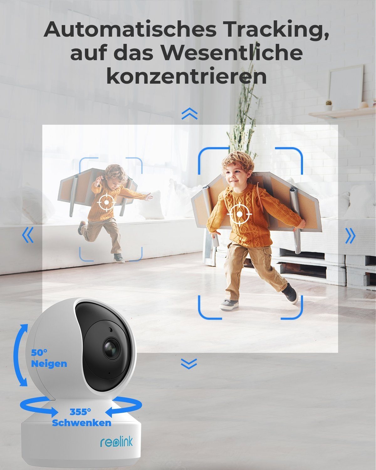 Reolink E1 Pro 4MP Indoor 355° Schwenk- / 50° Neigung PT Dualband WLAN IP Überwachungskamera (Innenbereich, 8pcs Infrarot-LED, Automatische Verfolgung, 2-Wege-Audio, Baby Monitor, Personen und Haustiere erkennen)