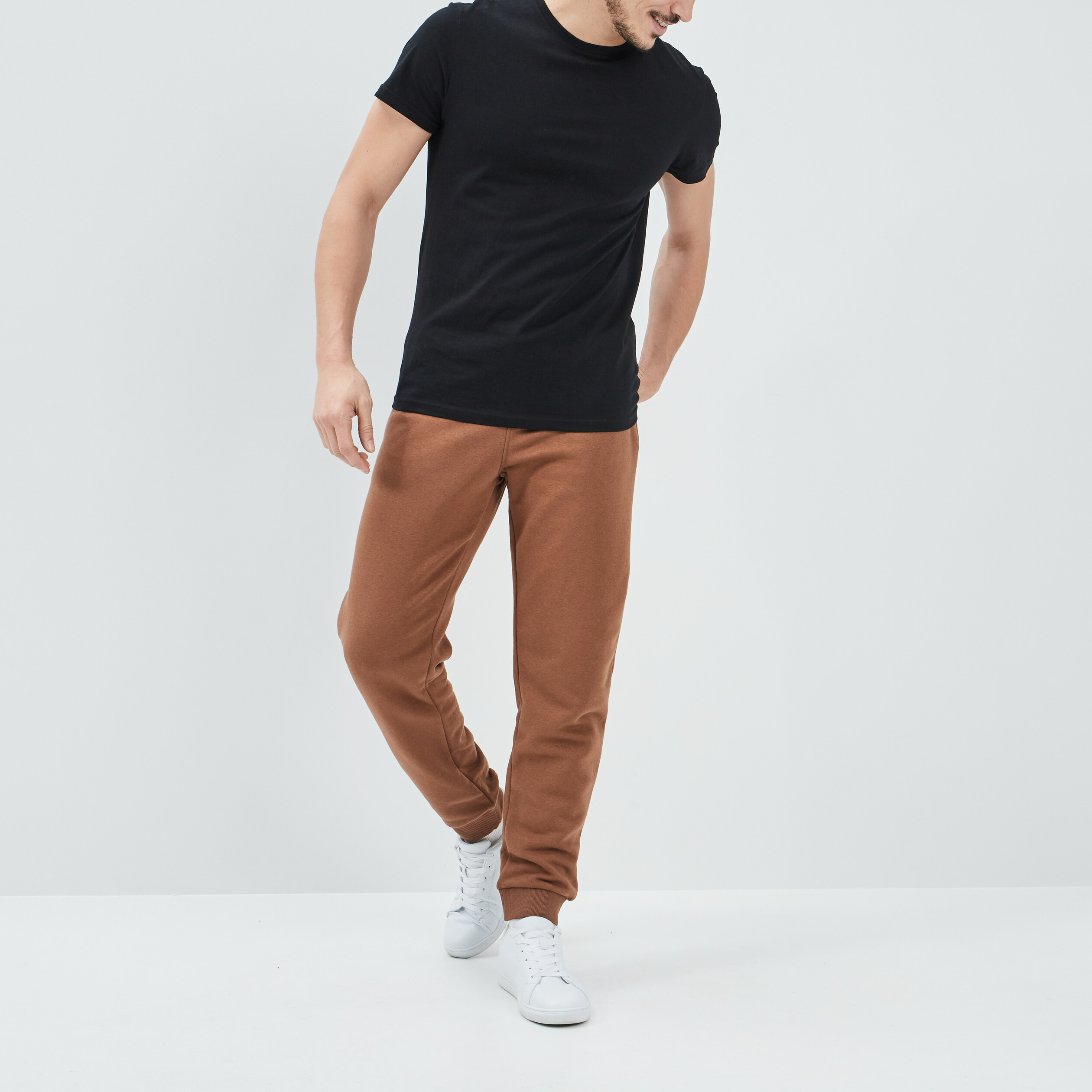 Jogging droit molleton marron homme | La Halle