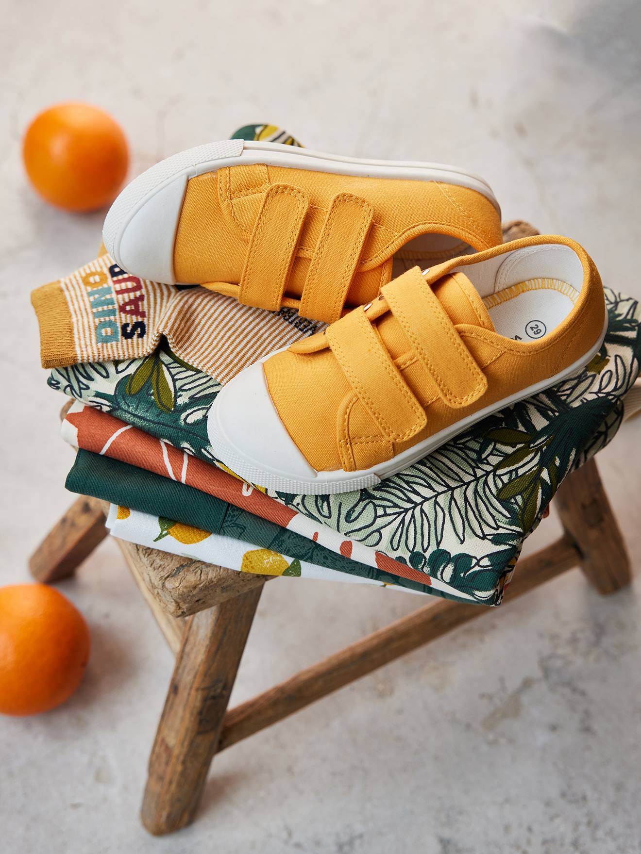 Vertbaudet Kinder Stoff-Sneakers mit Klett - senfgelb