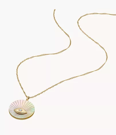 Fossil Kette Sutton Evil Eye Anhänger Edelstahl goldfarben