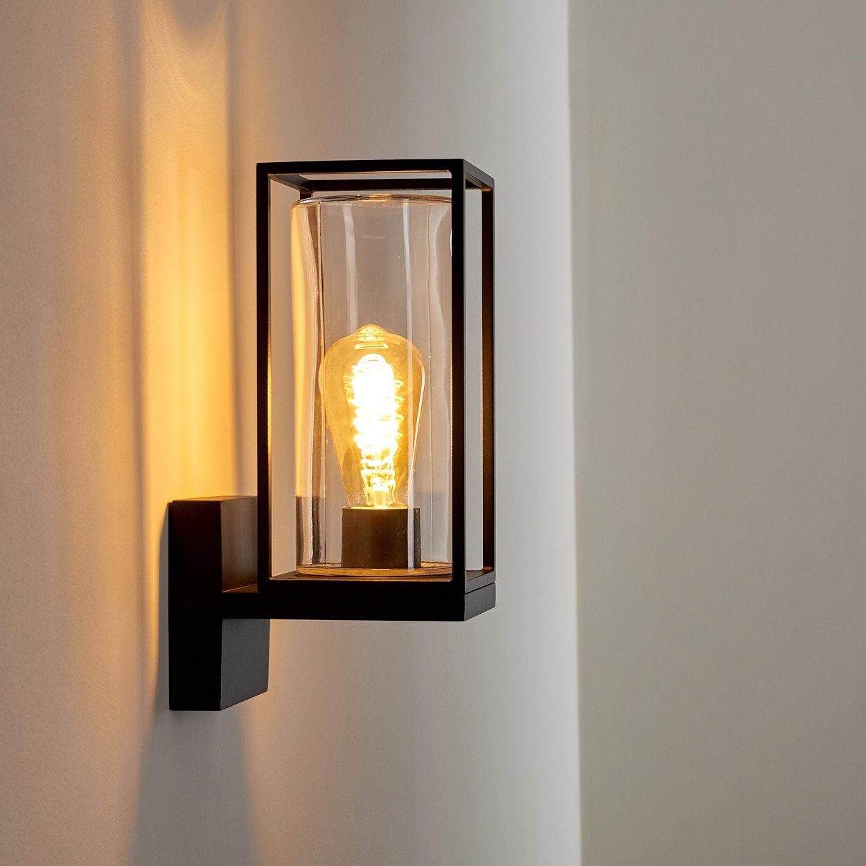 hofstein Außen-Wandleuchte Besana Wandlampe aus Metall, Schwarz, 4 Gläser Bernsteinfarben/Klar, ohne Leuchtmittel, Industrial Style Außenlampe mit Lichteffekt an der Wand, E27, IP44