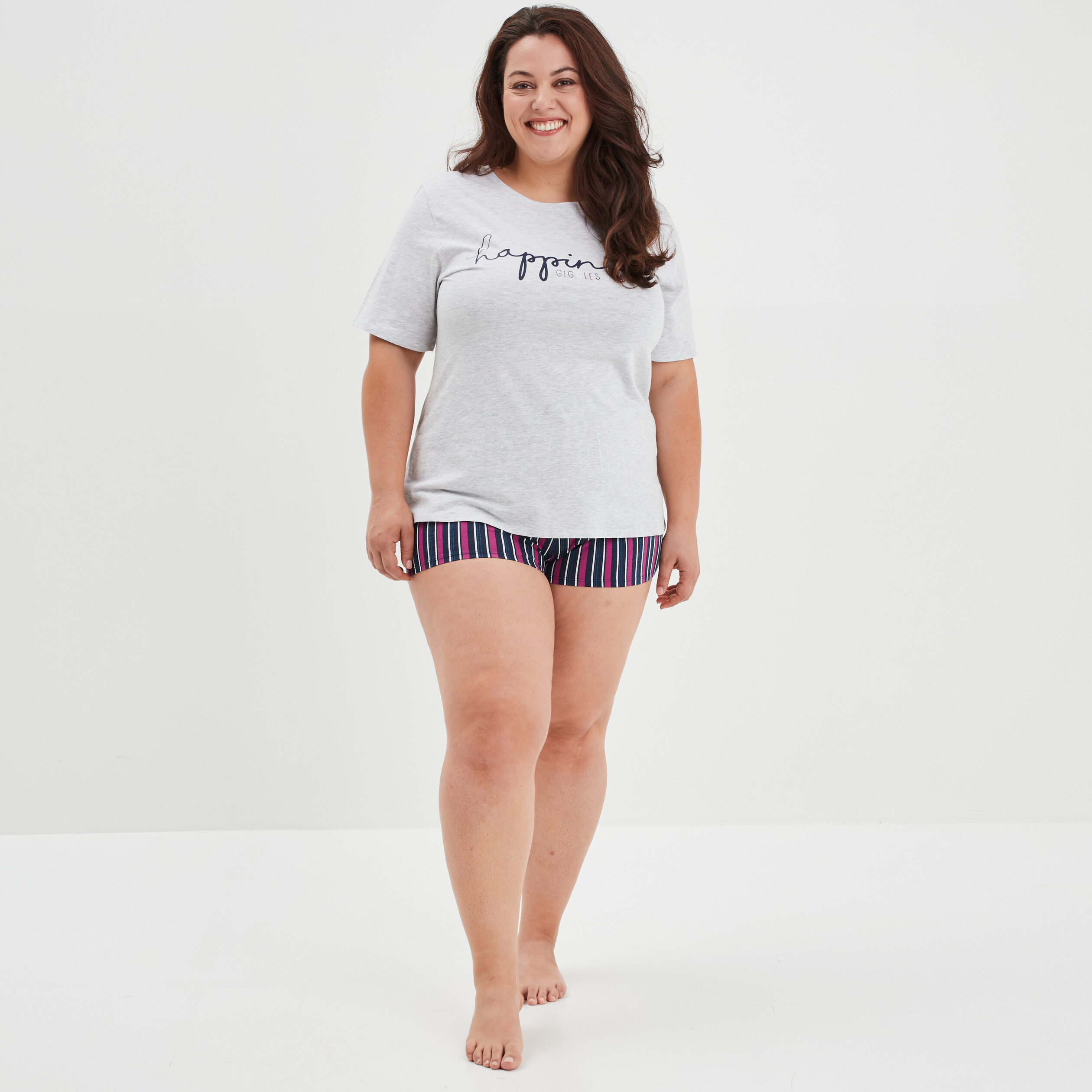Ensemble pyjama short 2 pièces Modavista bleu femme grande taille | La Halle