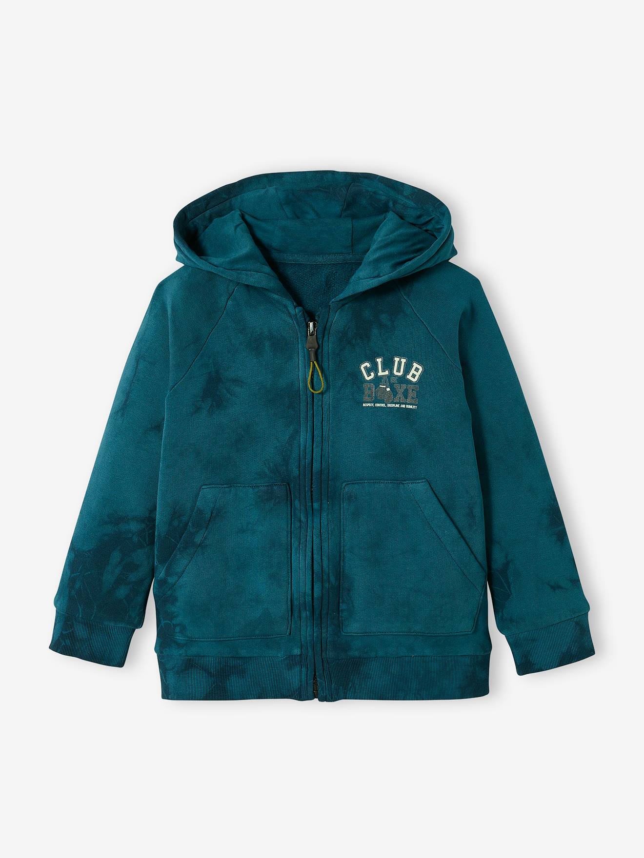 Vertbaudet Jungen Kapuzensweatjacke, Batikmuster - dunkelblau