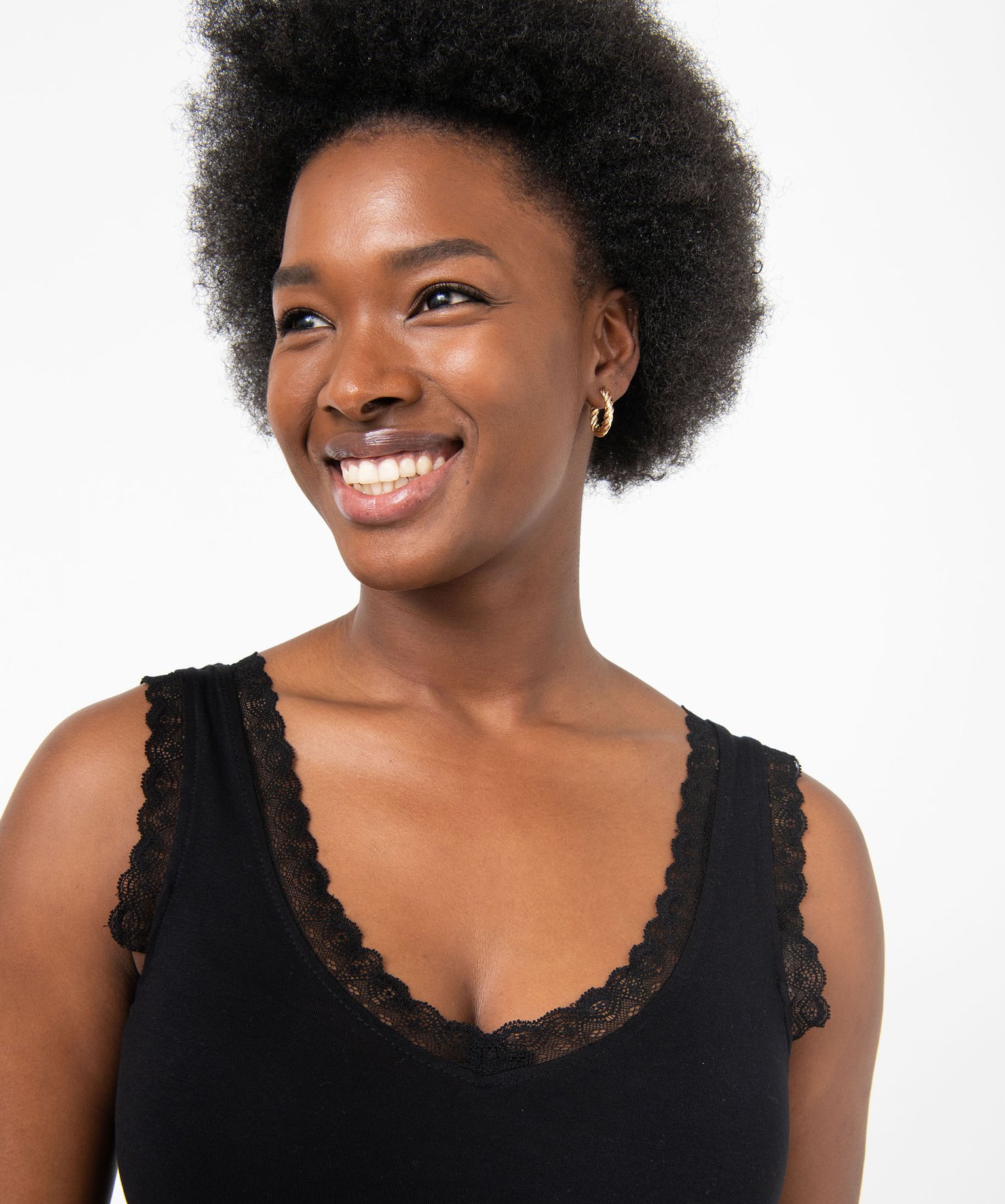 Débardeur femme avec décolleté en V en dentelle noir | GEMO