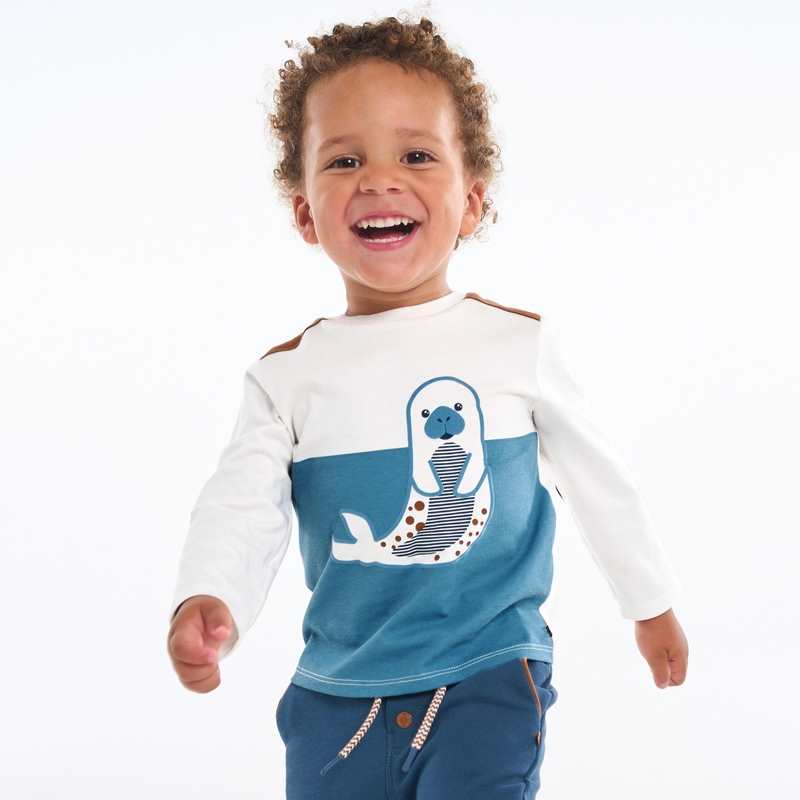 T-shirt colorblock animal bleu bébé garçon