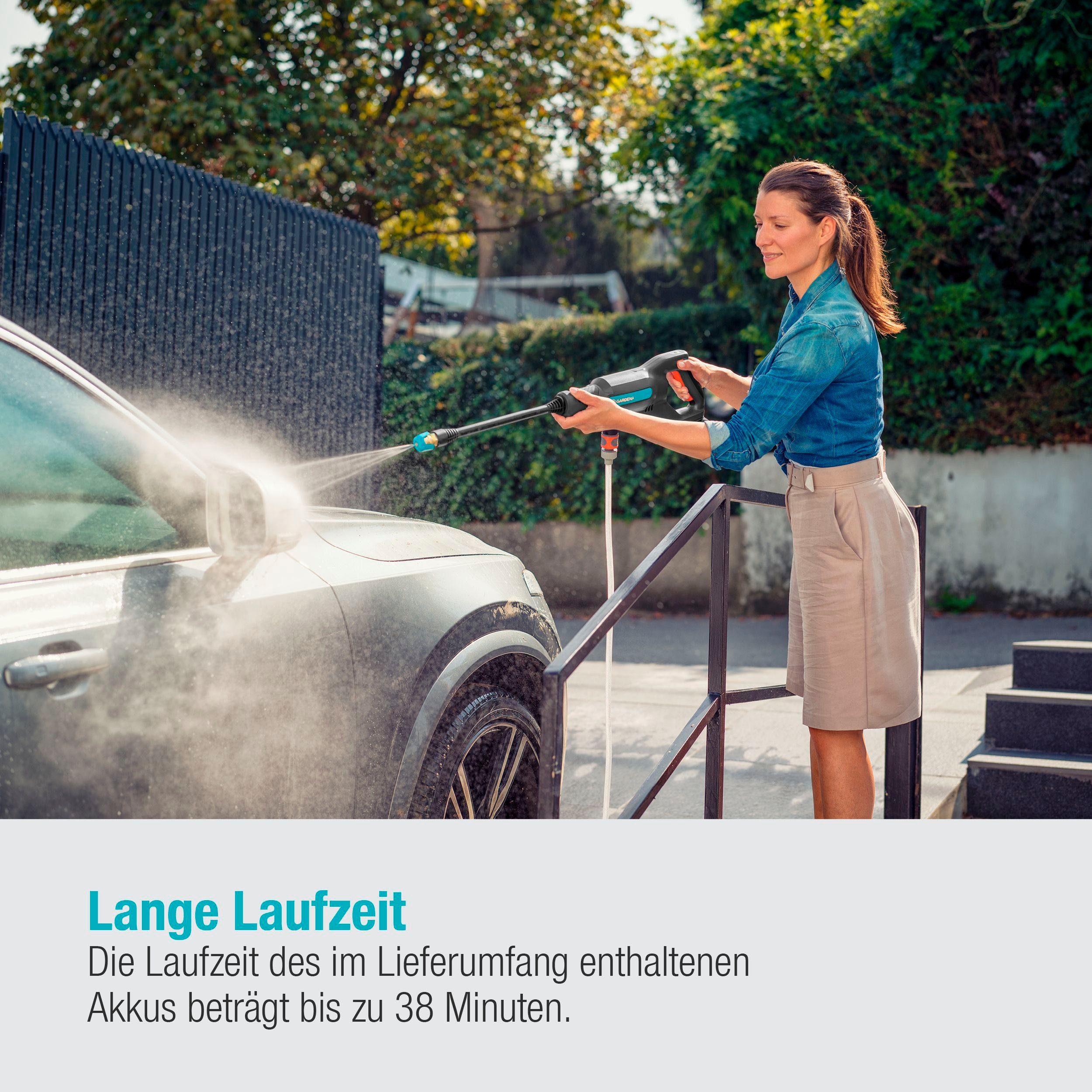GARDENA Akku-Mitteldruckreiniger AquaClean 24/18V P4A, Druck max: 24 bar, Fördermenge max: 250 l/h, (Set, 5 tlg), mit Akku und Ladegerät