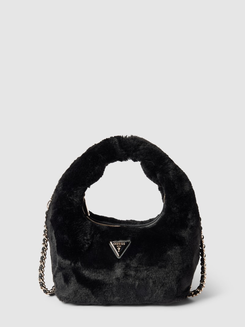 Handtasche mit Kunstfellbesatz Modell 'KATINE' in black