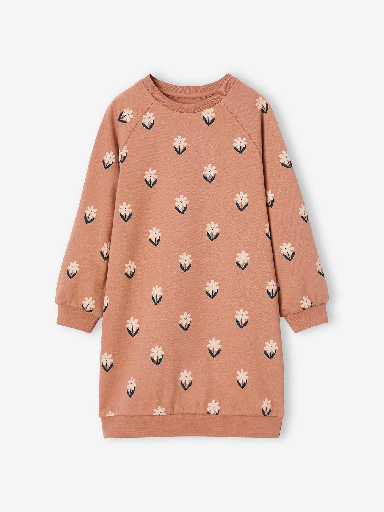 Robe en molleton fleurs pop fille camel