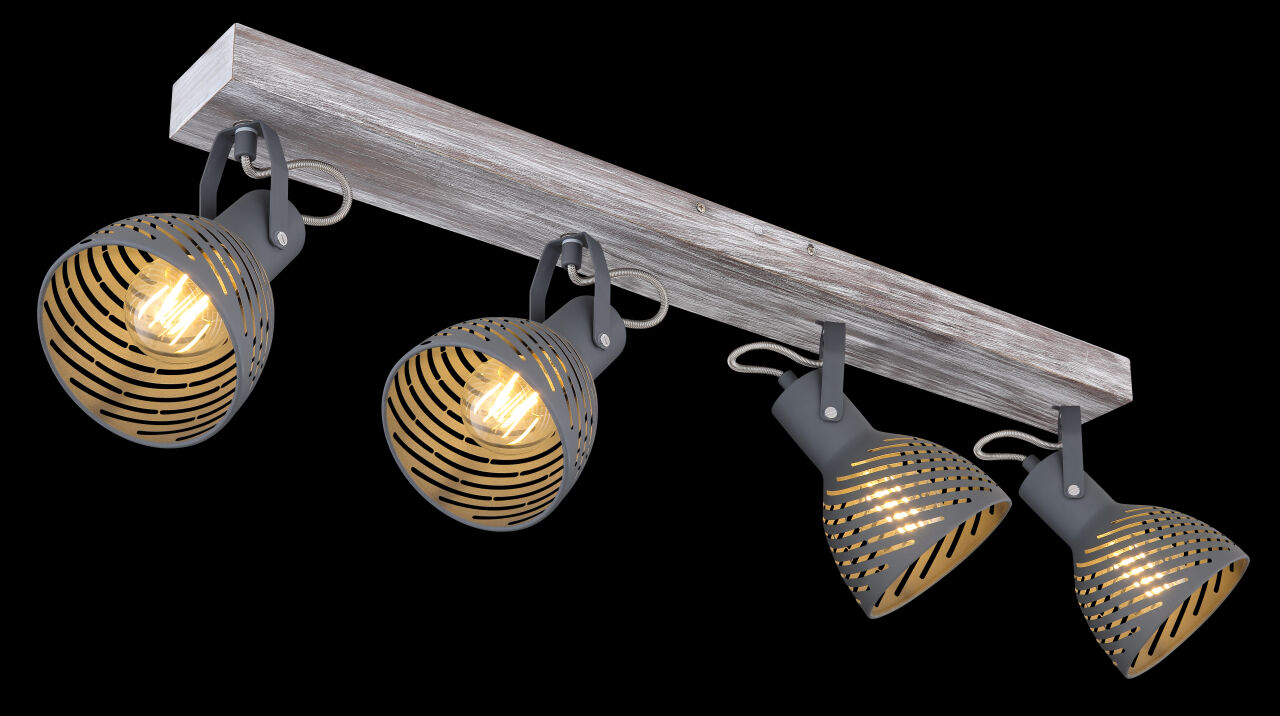 Globo Lighting - MORI - Strahler Holz antik weiß getüncht, 4x E27