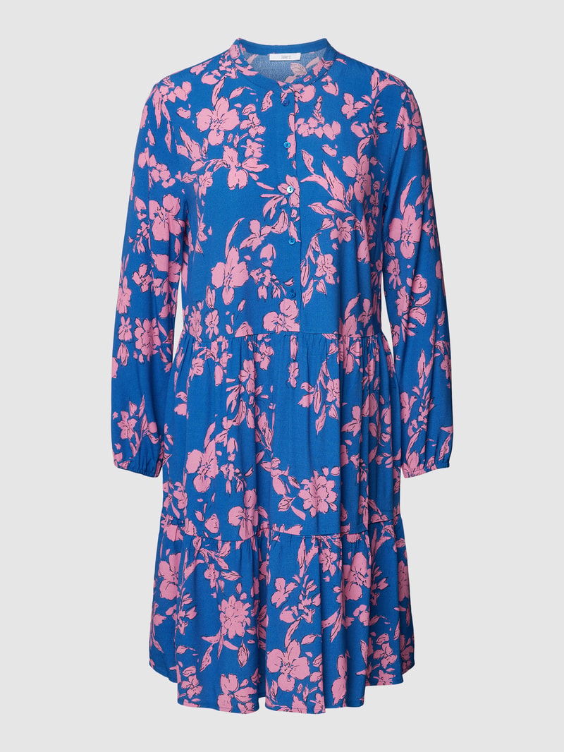 Knielanges Kleid aus Viskose mit floralem Muster in royalblau