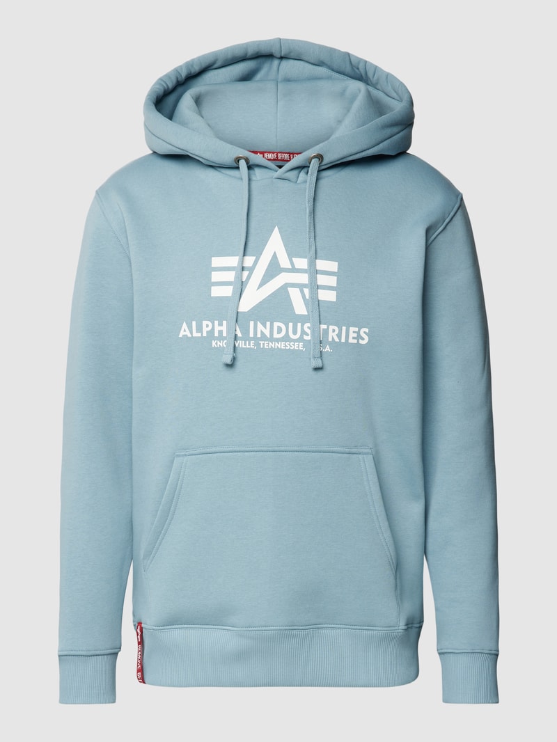 Hoodie mit Label-Print Modell 'BASIC' in eisblau
