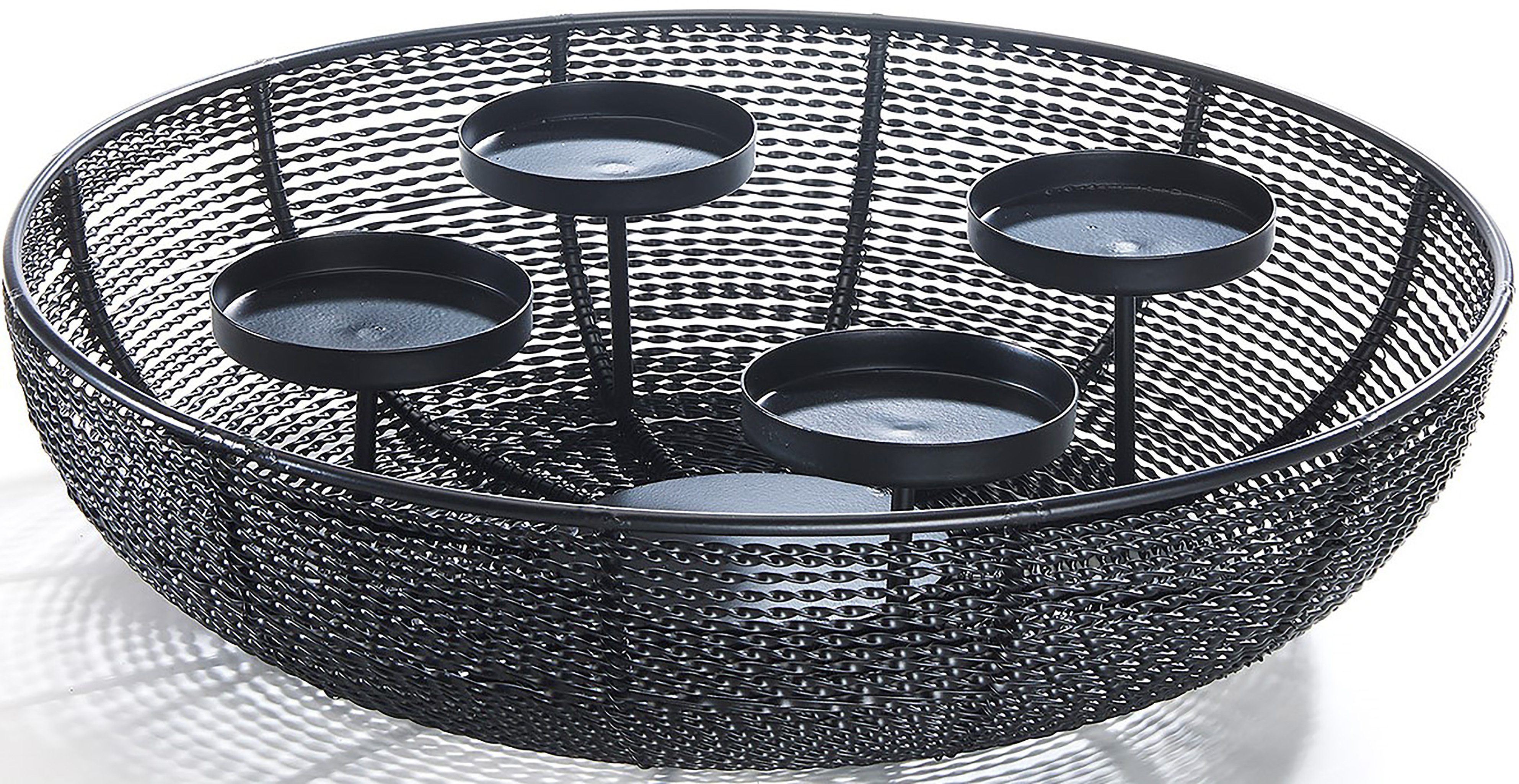 Kobolo Kerzenhalter Dekoschale Adventskranz rund aus Metall schwarz (für 4 Kerzen)