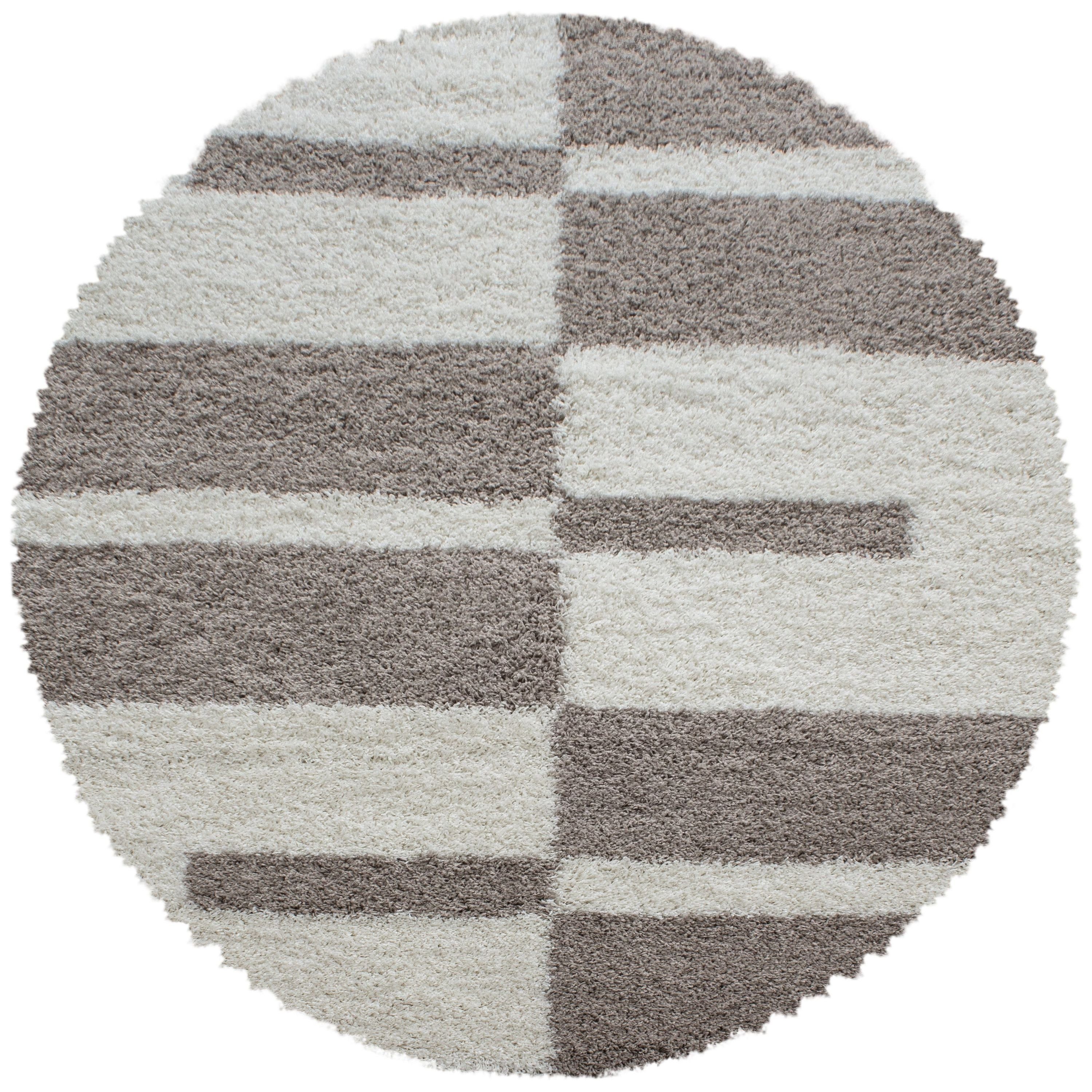 Teppich Kariert Design, HomebyHome, Rund, Höhe: 30 mm, Runder Teppich Kariert Design Teppich im Teppich Wohnzimmer