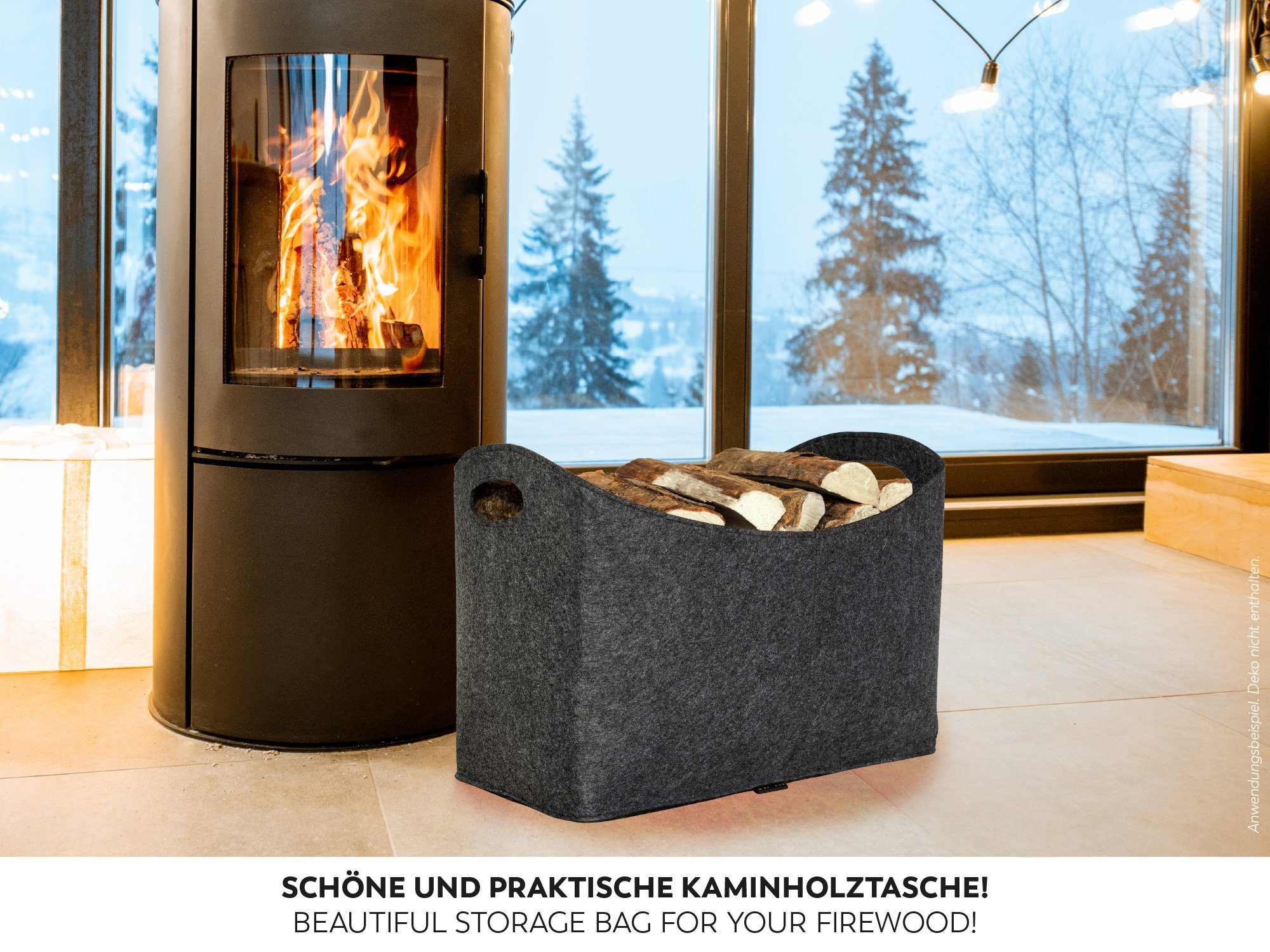 RUBBERNECK Kaminholzkorb Filztasche XL für Holz, Zeitungen, Kaminholz - Filztasche 54x30x39 cm