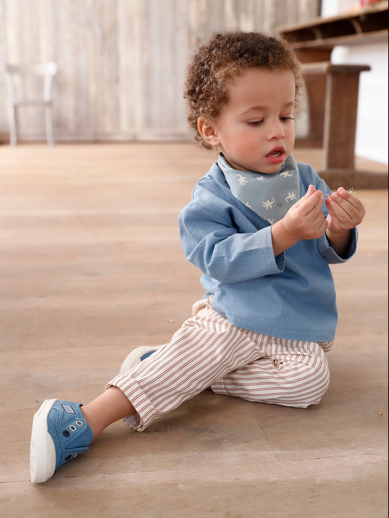 Ensemble 3 pièces bébé chemise + pantalon + bandana bleu ciel