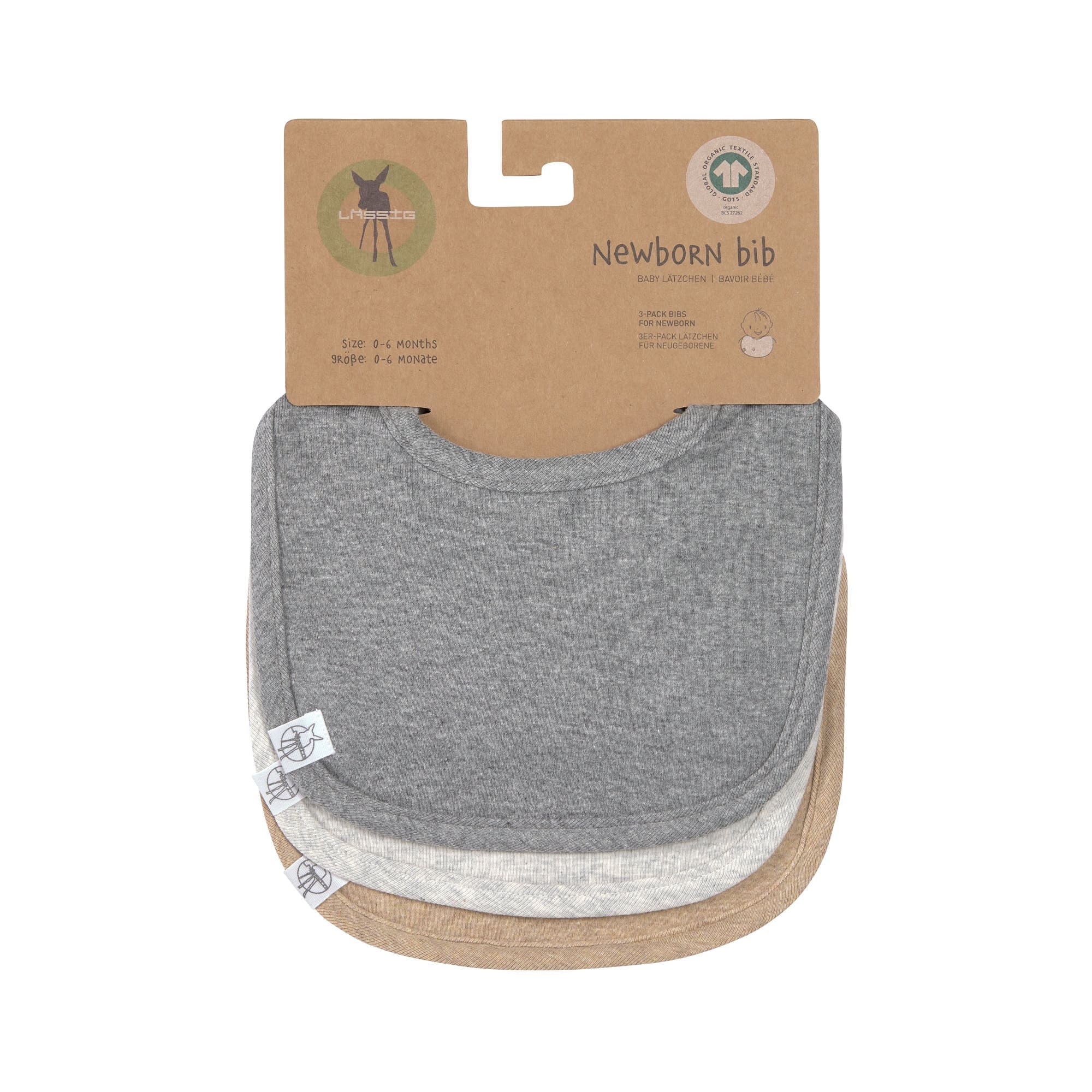 Spucklätzchen 3er Set - Baumwolle (bio), Dunkelgrau Hellgrau Beige