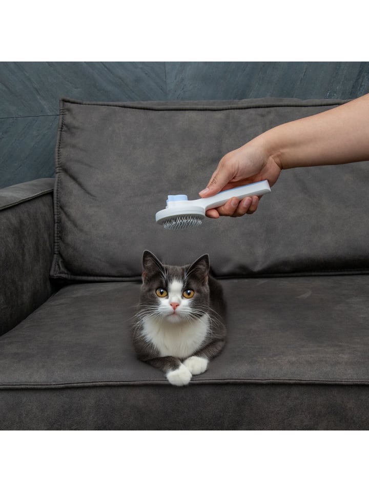 Intirilife Katzenbürste Hundebürste Fellbürste selbstreinigend in Blau Weiß günstig kaufen onesize