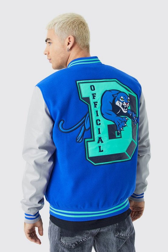 Kastige PU-Jacke mit Kontrast-Ärmeln und Aufnähern