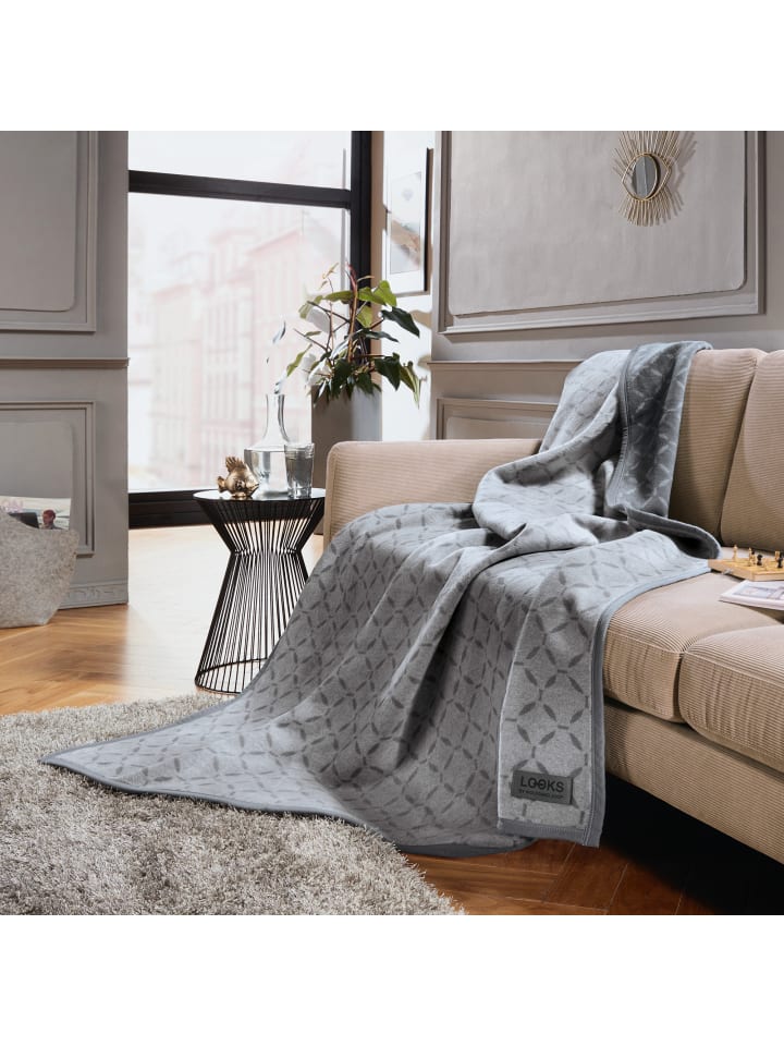 LOOKS by Wolfgang Joop Jacquard, Baumwollmischung Wohndecke in grau günstig kaufen 150x230 cm