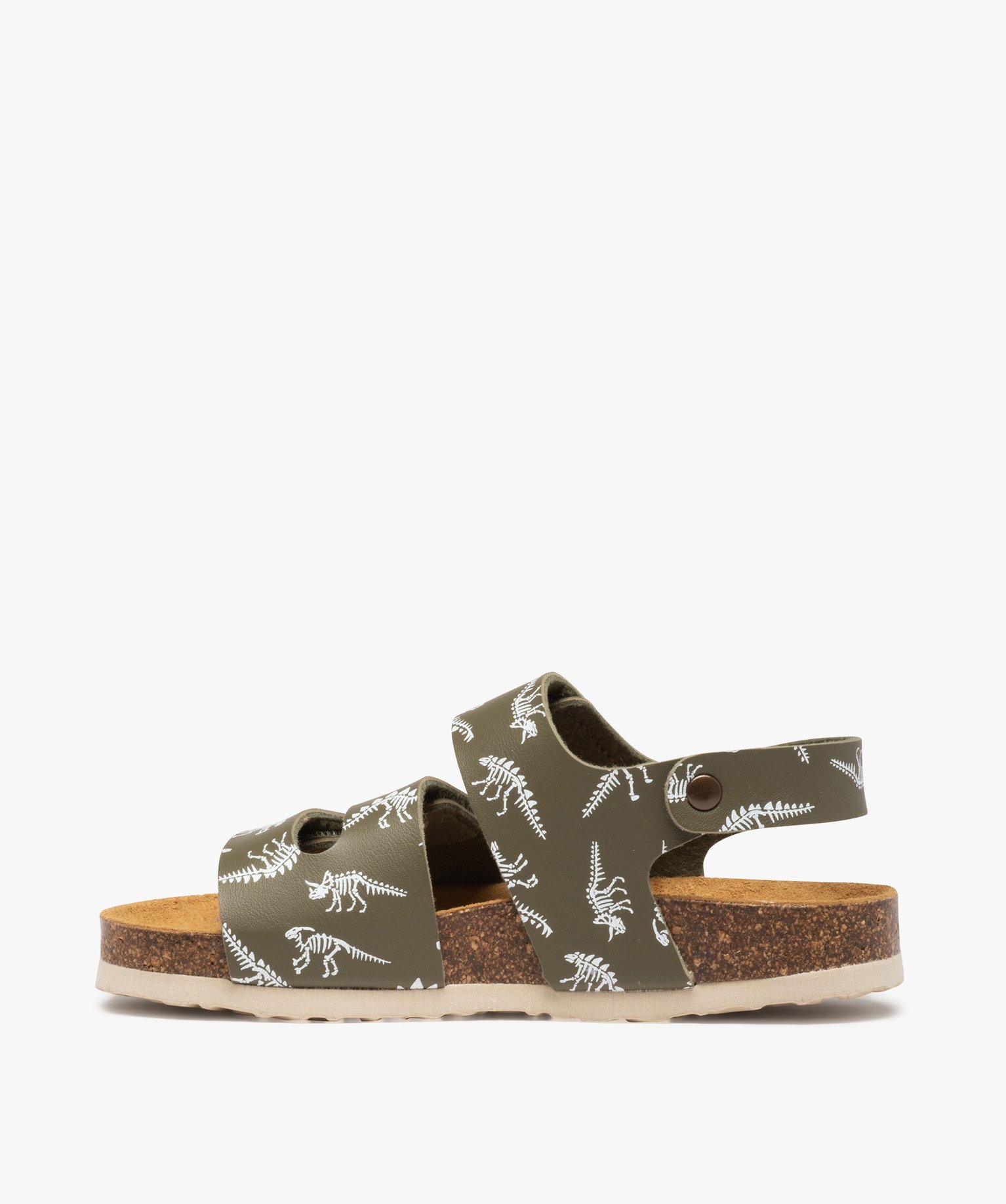 Sandales Garçon avec brides en cuir triple scratch kaki | GEMO