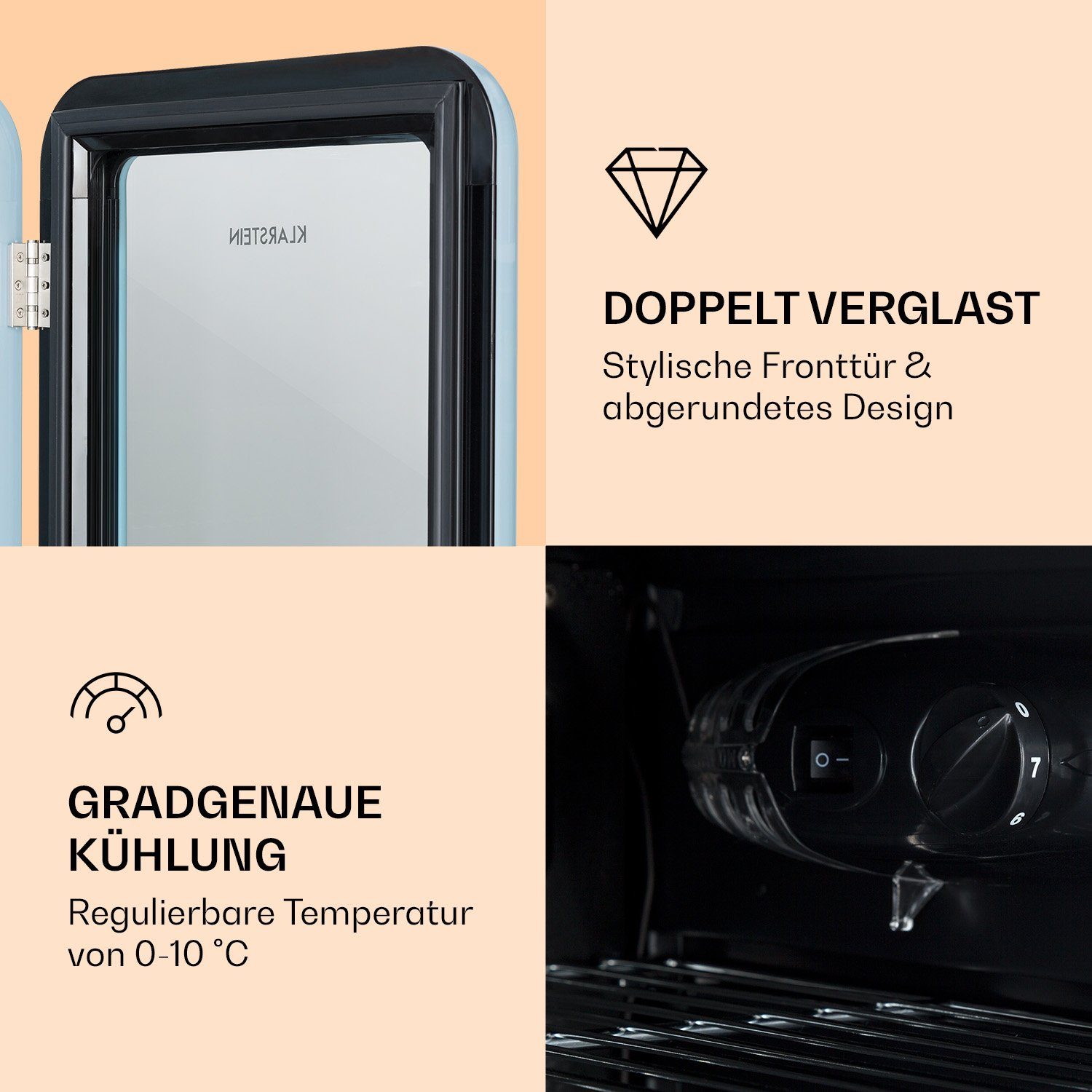Klarstein Getränkekühlschrank HEA13-PopLife-48L 10040737, 47.5 cm hoch, 44 cm breit, Bierkühlschrank Getränkekühlschrank Flaschenkühlschrank mit Glastür