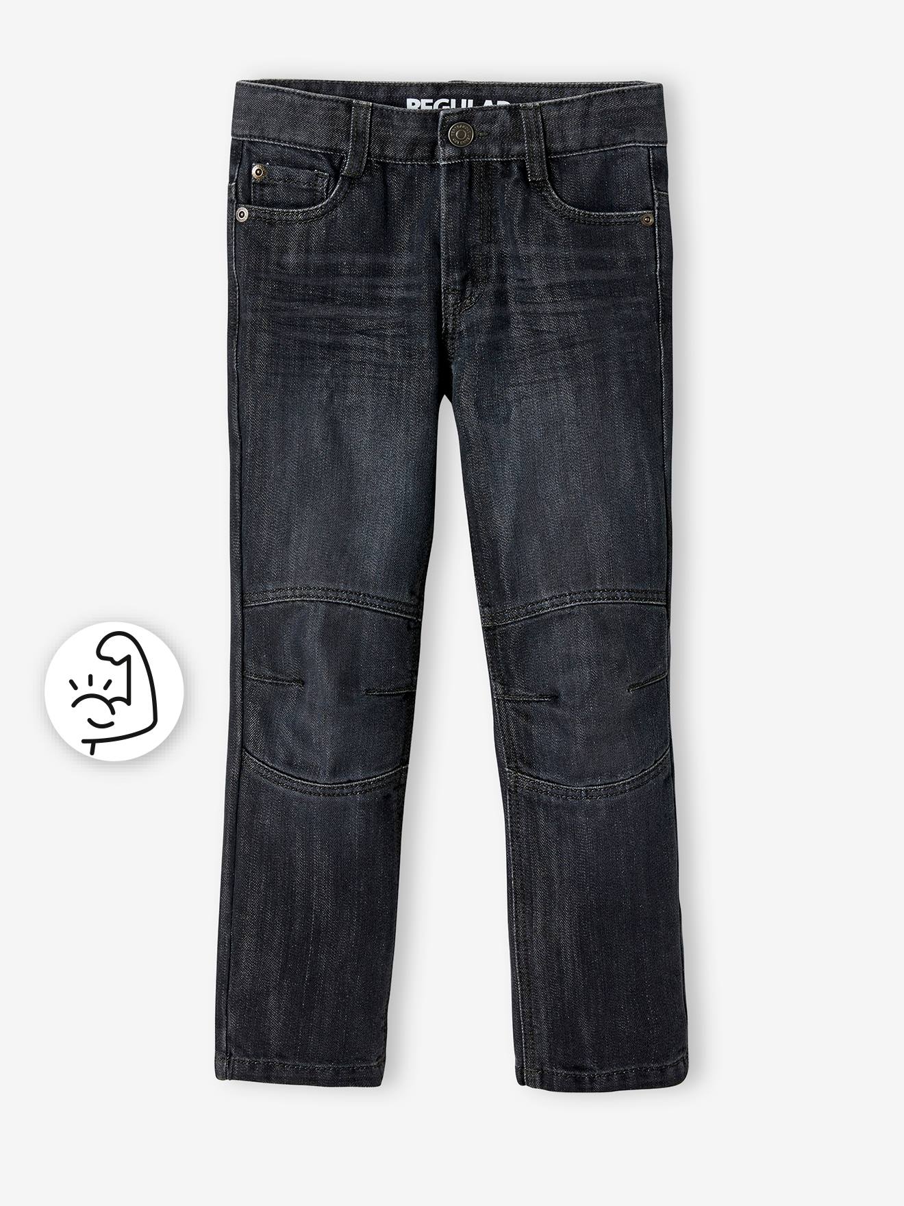 Jean droit indestructible garçon avec découpes genoux denim gris